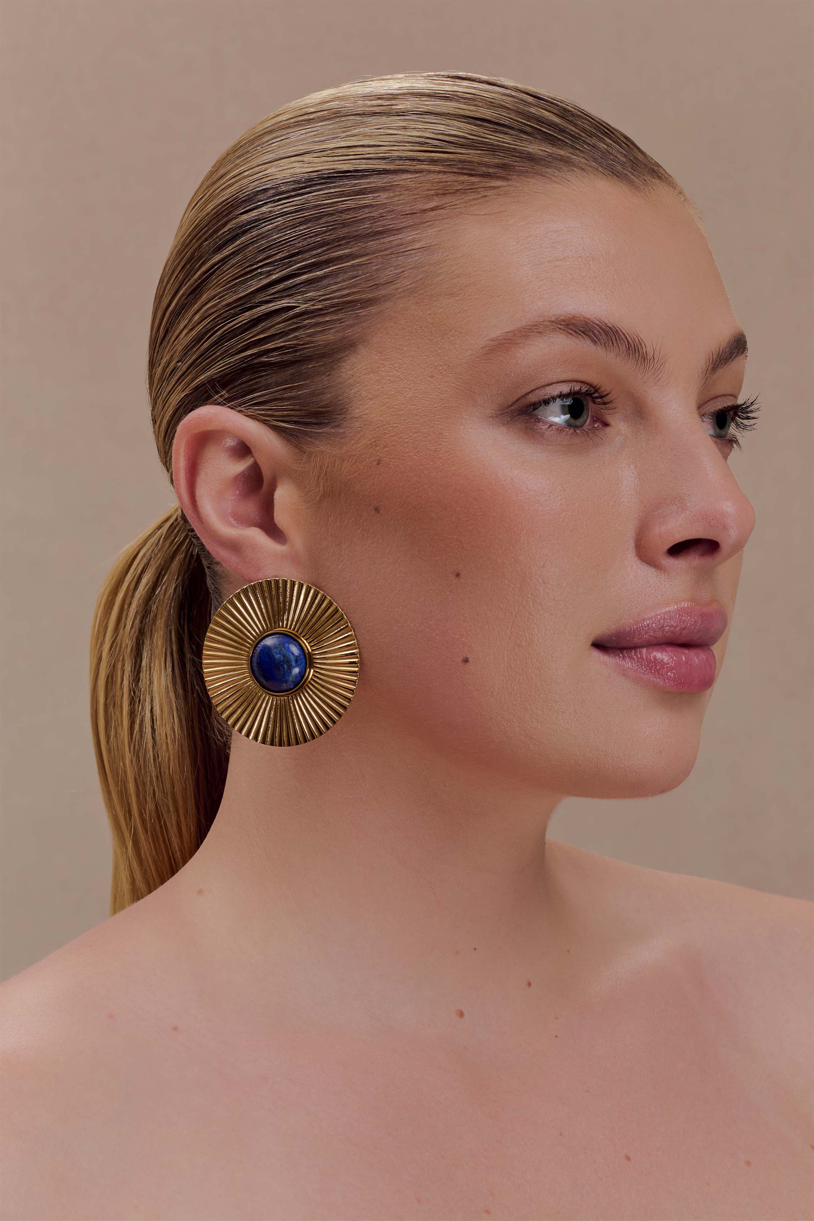 Maisie Round Gemstone Earrings - Gold - Image 3