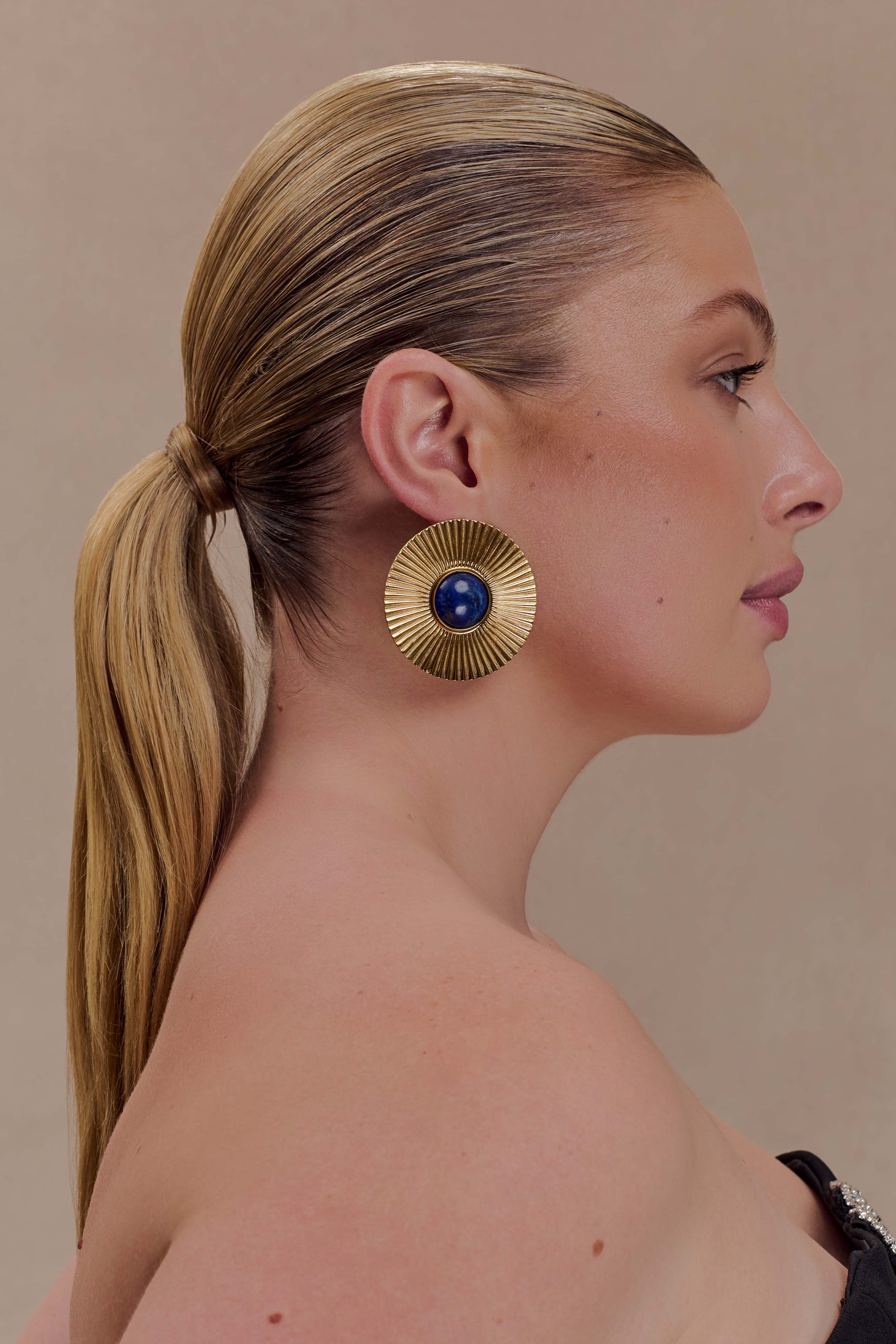 Alternative view of Maisie Round Gemstone Earrings - Gold