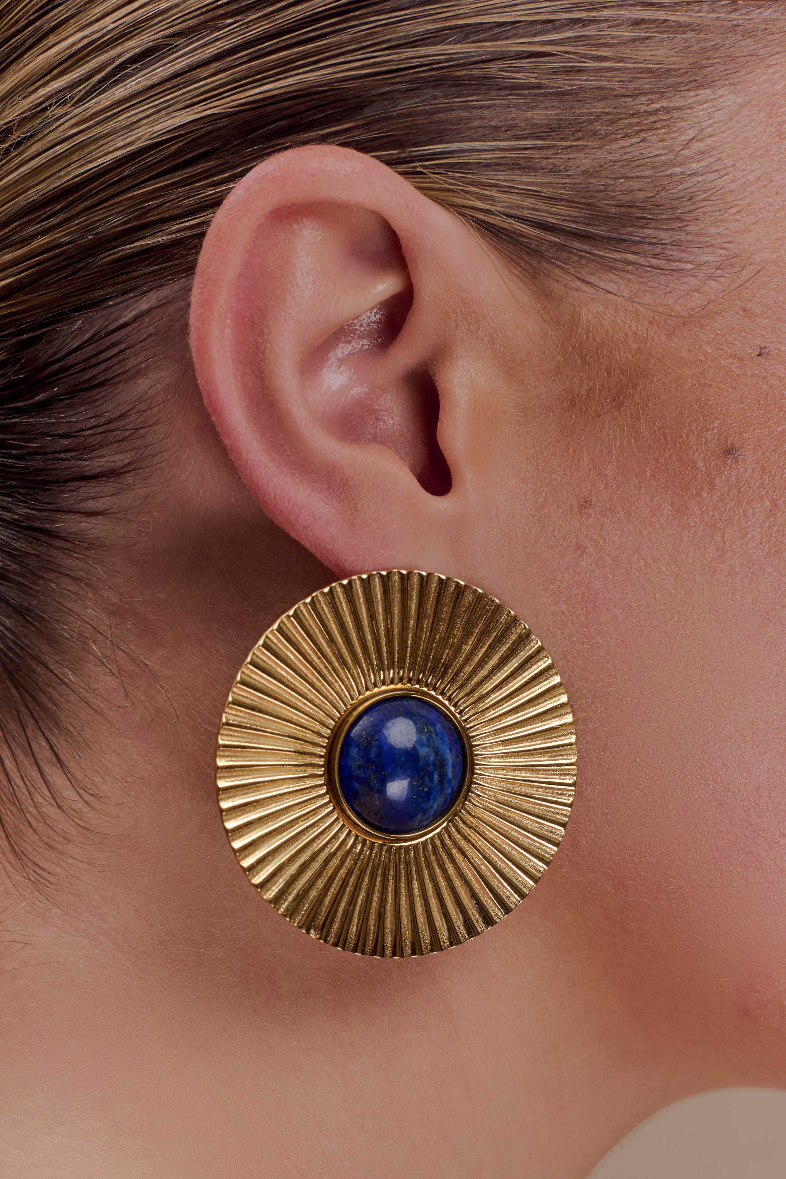 Maisie Round Gemstone Earrings - Gold - Image 4