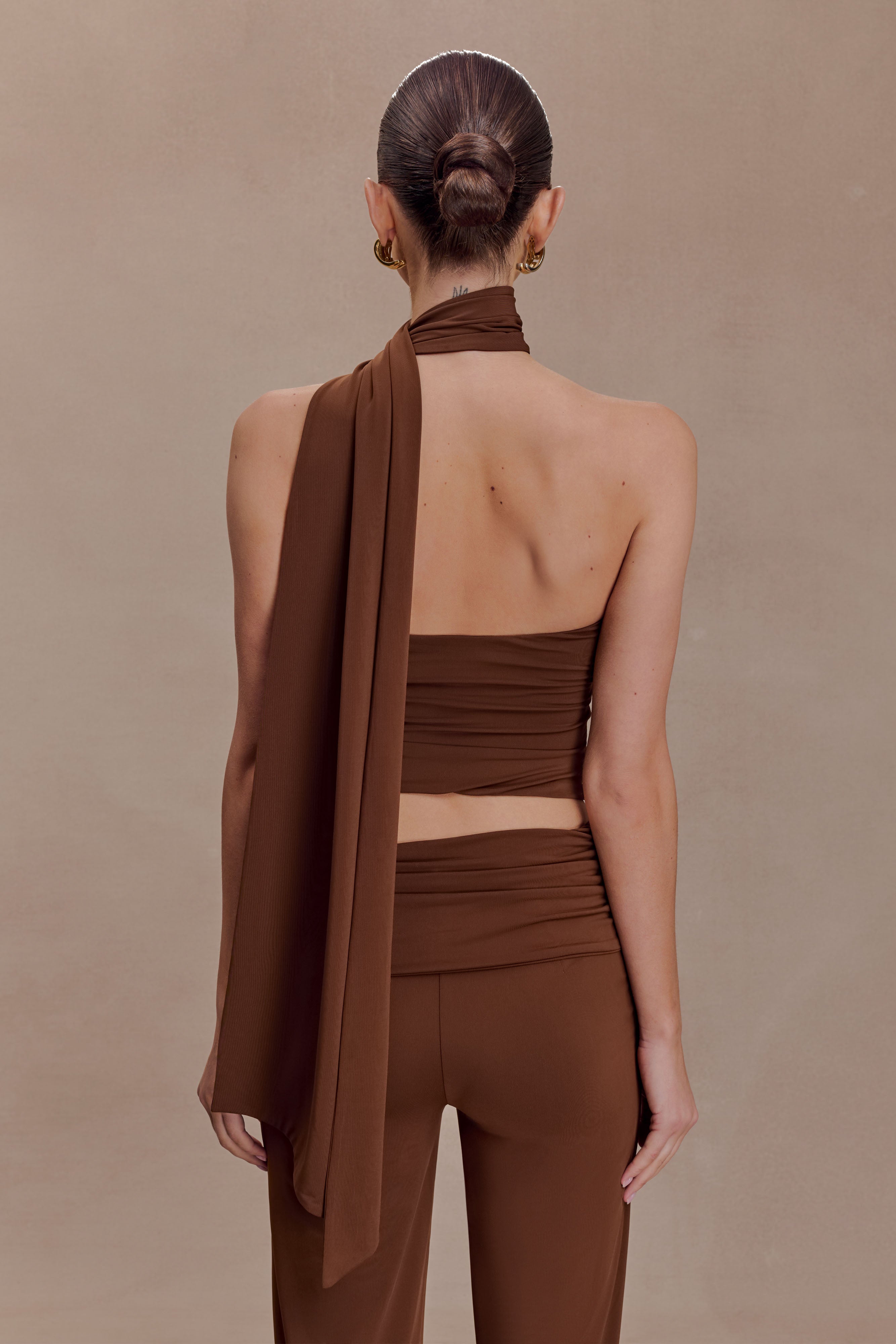 Alternative view of Lydia Slinky Asymmetrical Halter Top - Chocolate