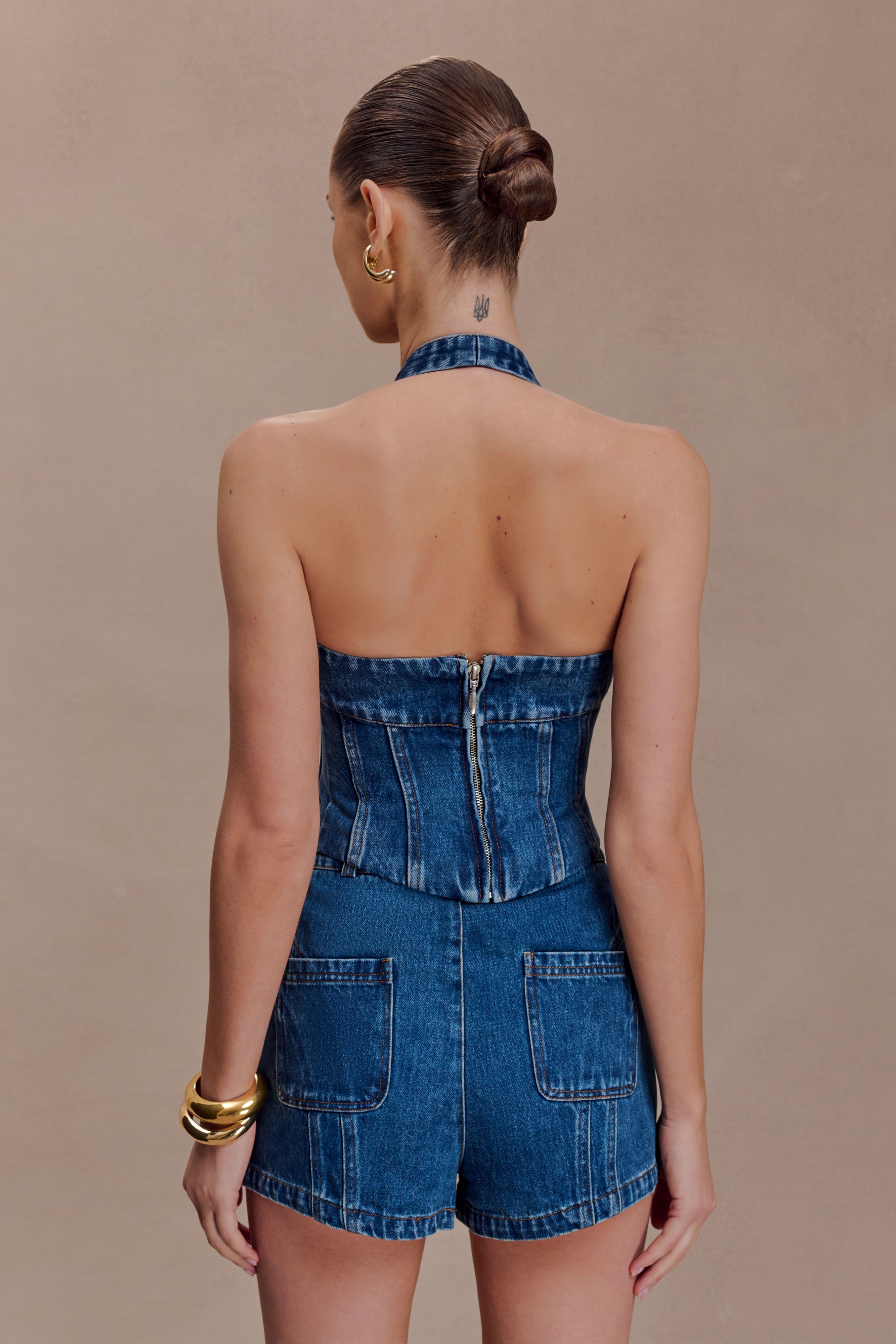 Meadow Denim Corset Halter Top - Dark Blue - Image 4