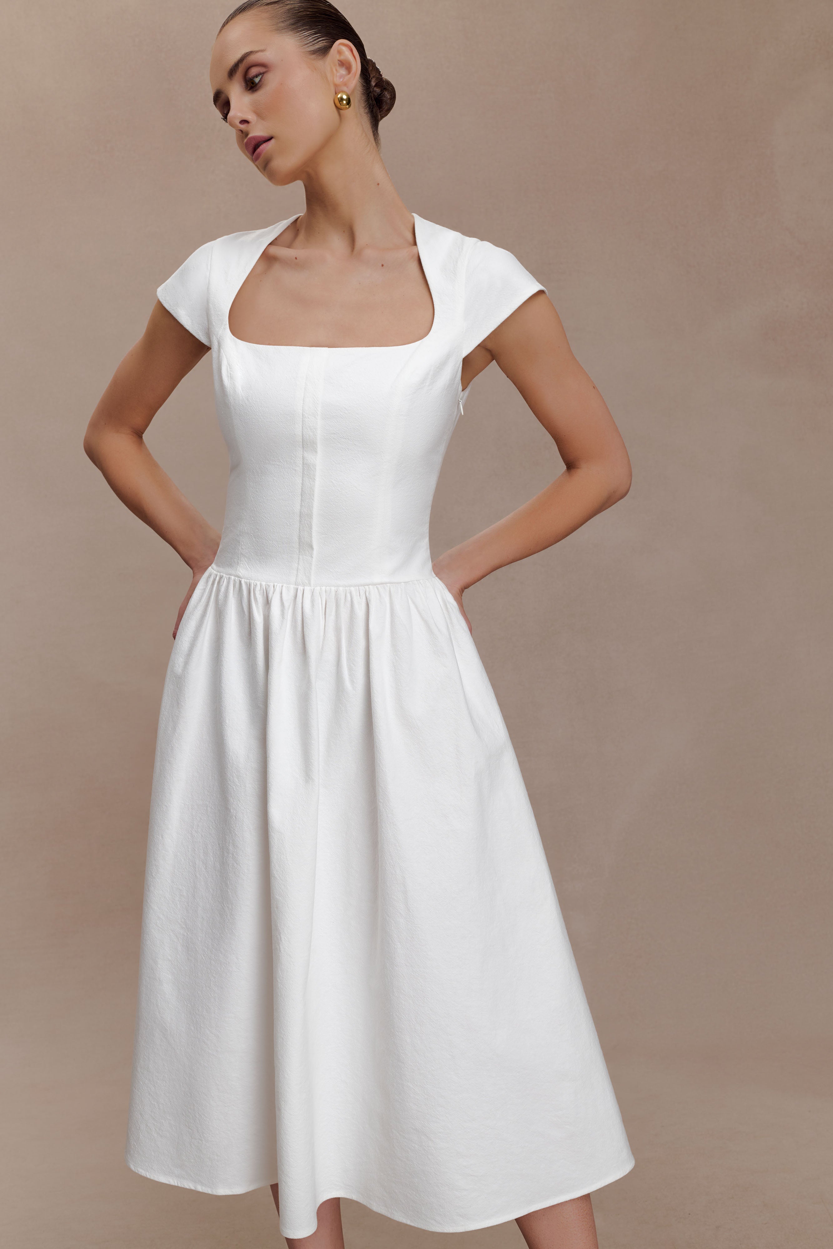 Alternative view of Ayla Cotton Fit And Flare Midi Dress - White