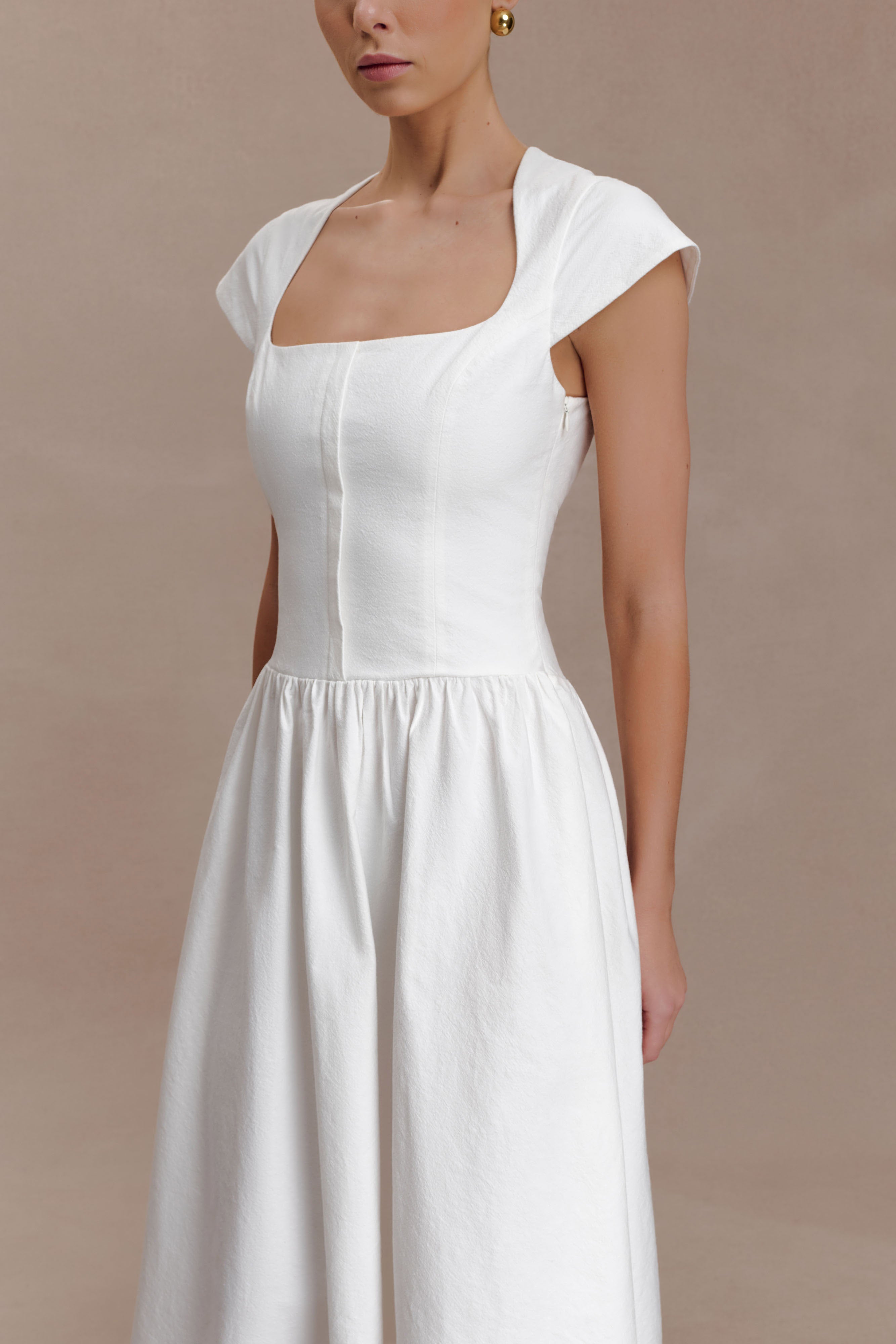 Ayla Cotton Fit And Flare Midi Dress - White - Image 4
