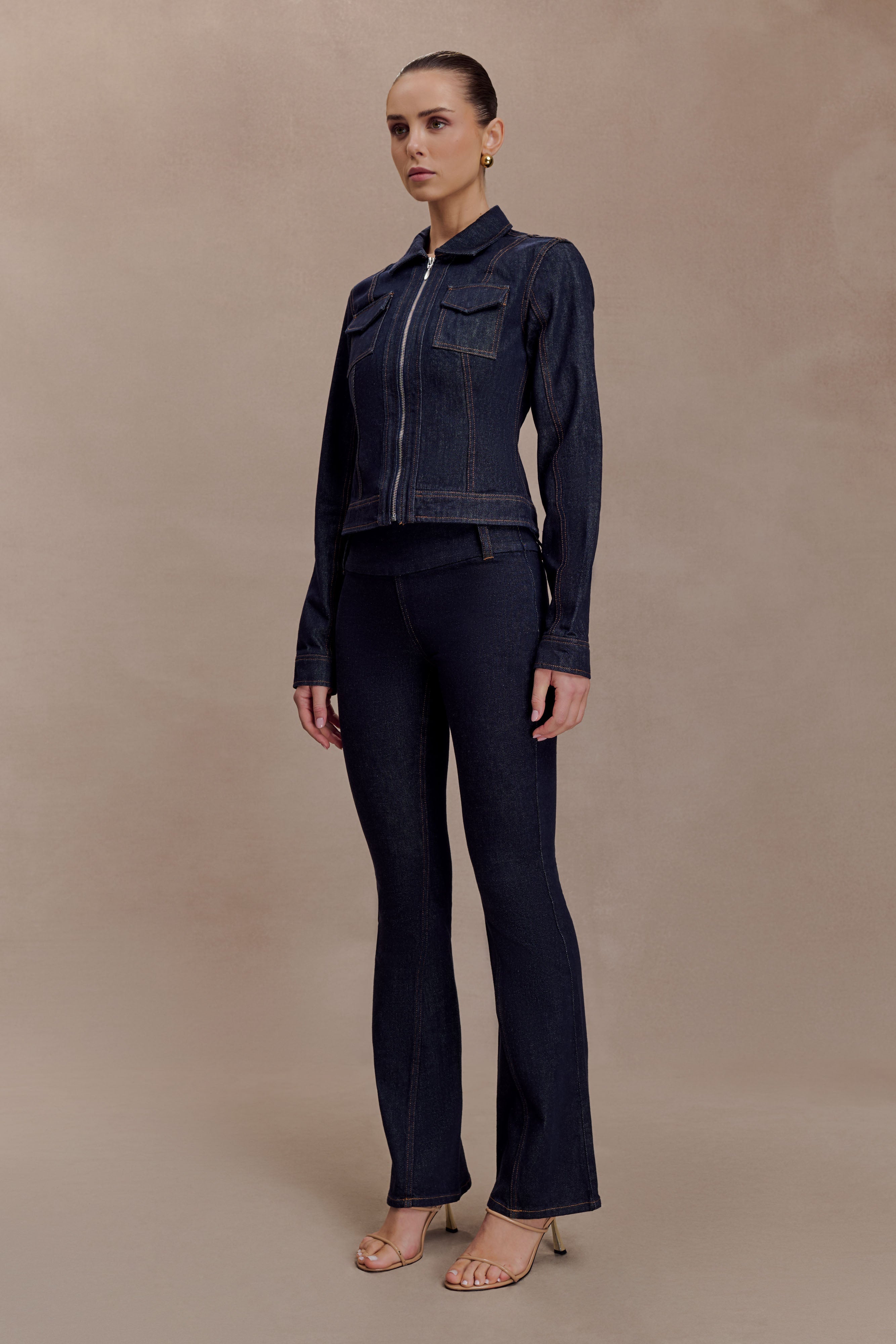 Cierra Cinched Jacket Top - Washed Indigo Blue - Image 4