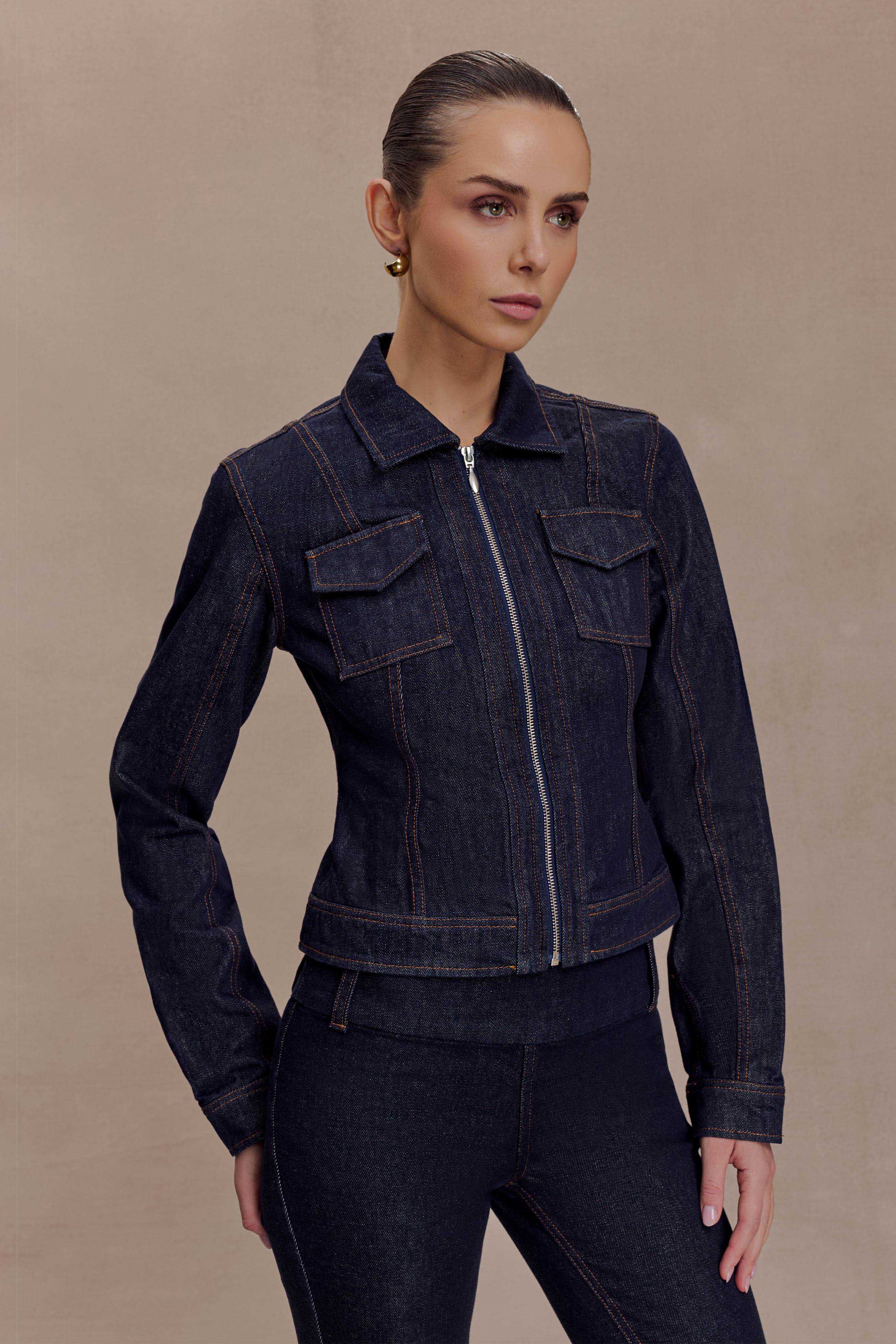 Cierra Cinched Jacket Top - Washed Indigo Blue - Image 3