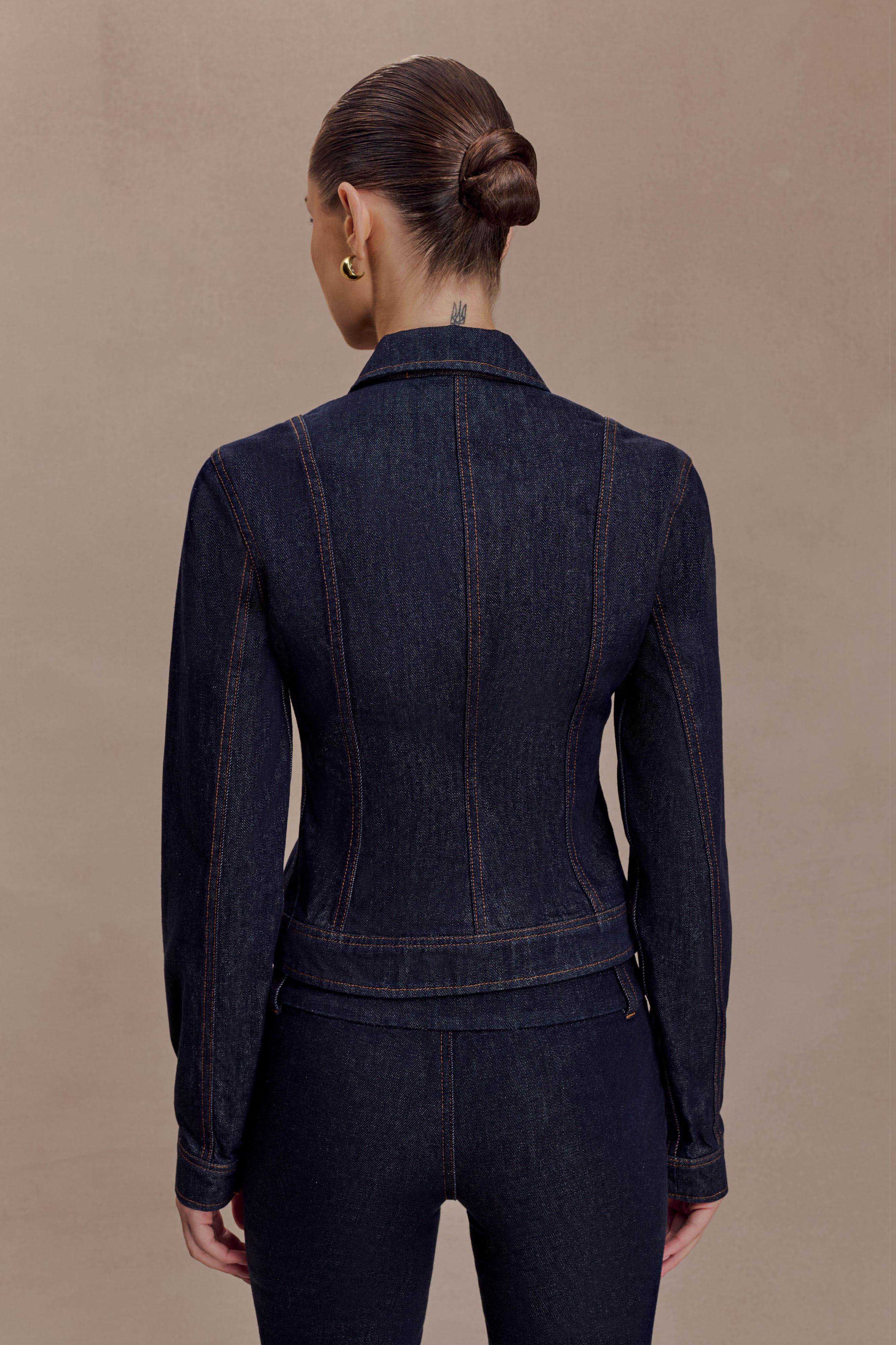 Cierra Cinched Jacket Top - Washed Indigo Blue - Image 2