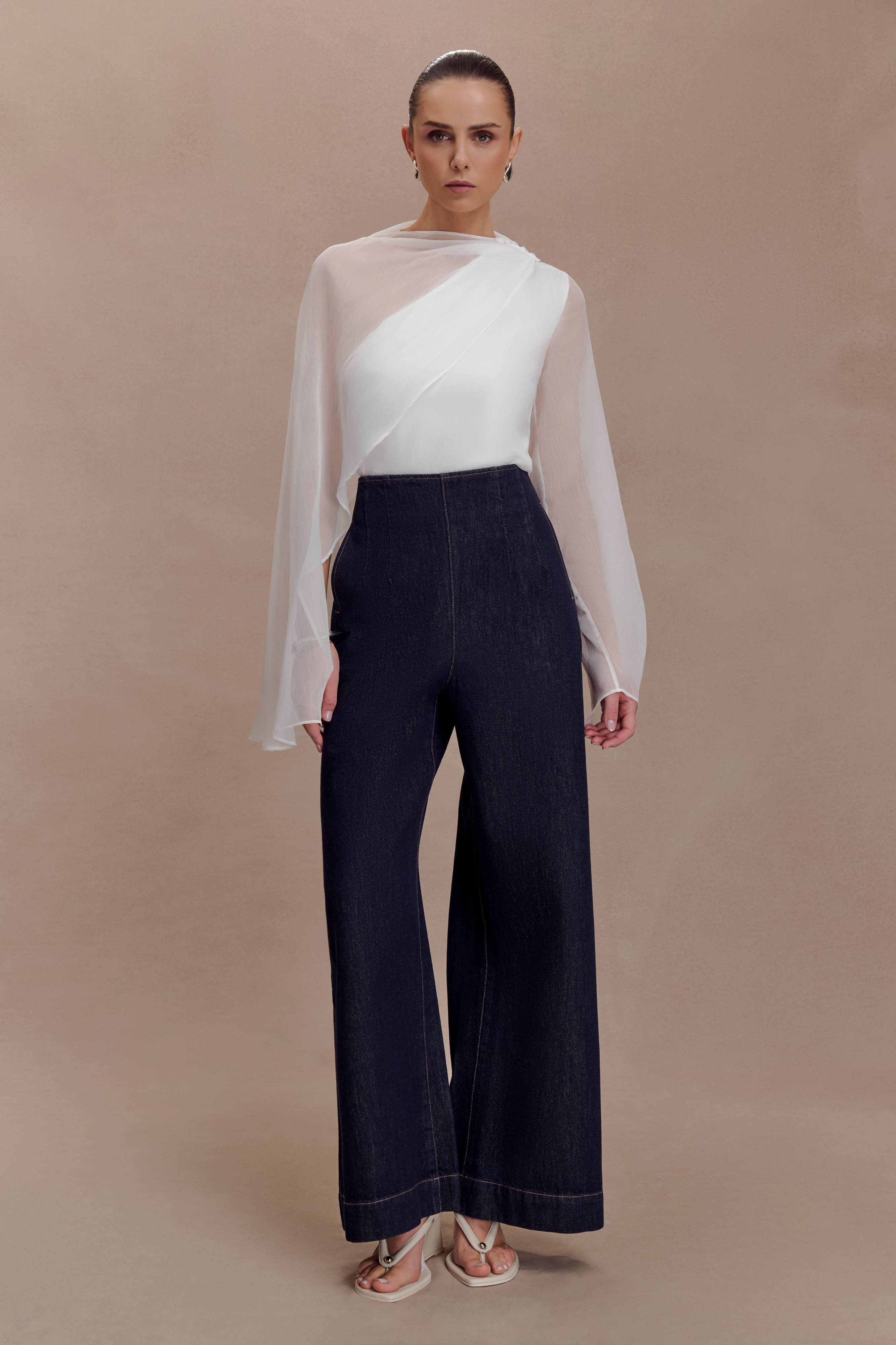 Ida Sheer Asymmetrical Long Sleeve Cape - White - Image 6