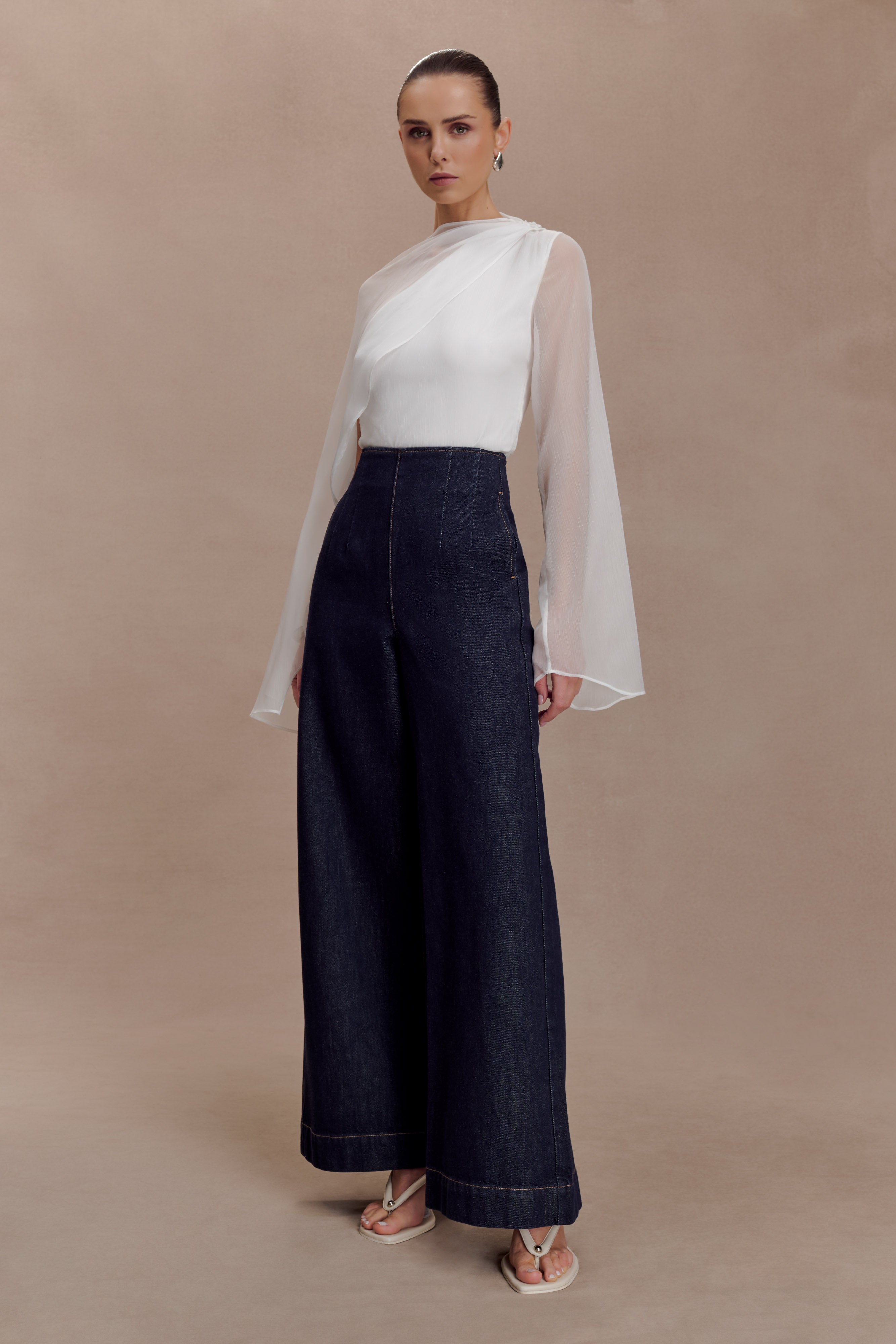 Ida Sheer Asymmetrical Long Sleeve Cape - White - Image 4