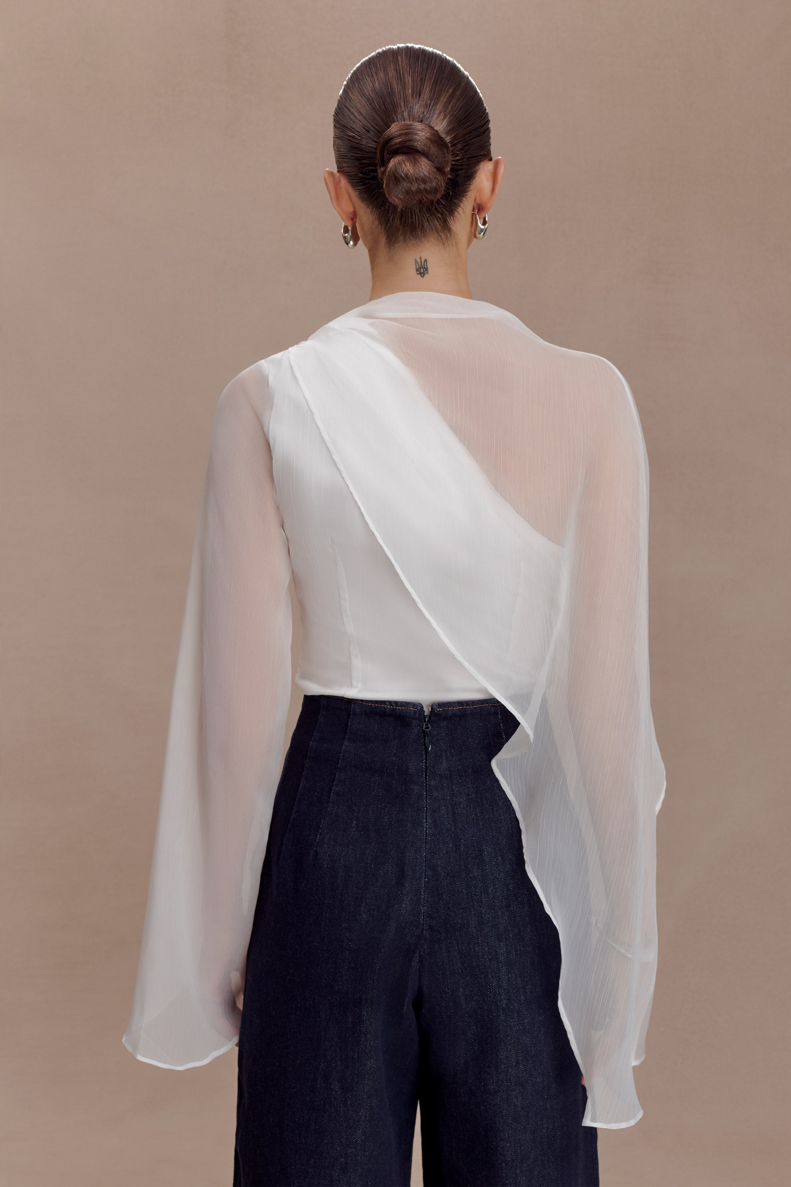 Ida Sheer Asymmetrical Long Sleeve Cape - White - Image 2