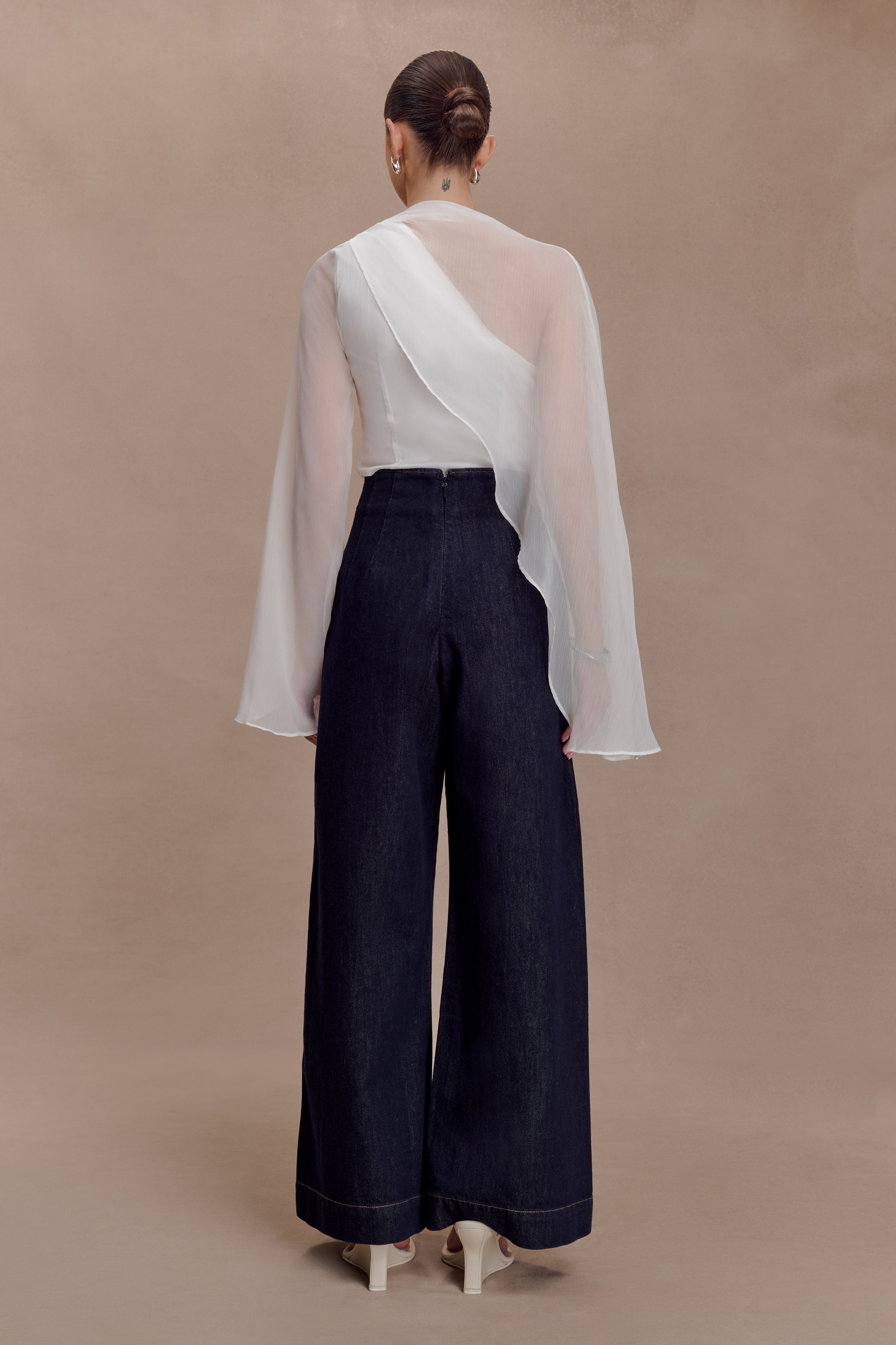 Ida Sheer Asymmetrical Long Sleeve Cape - White - Image 5