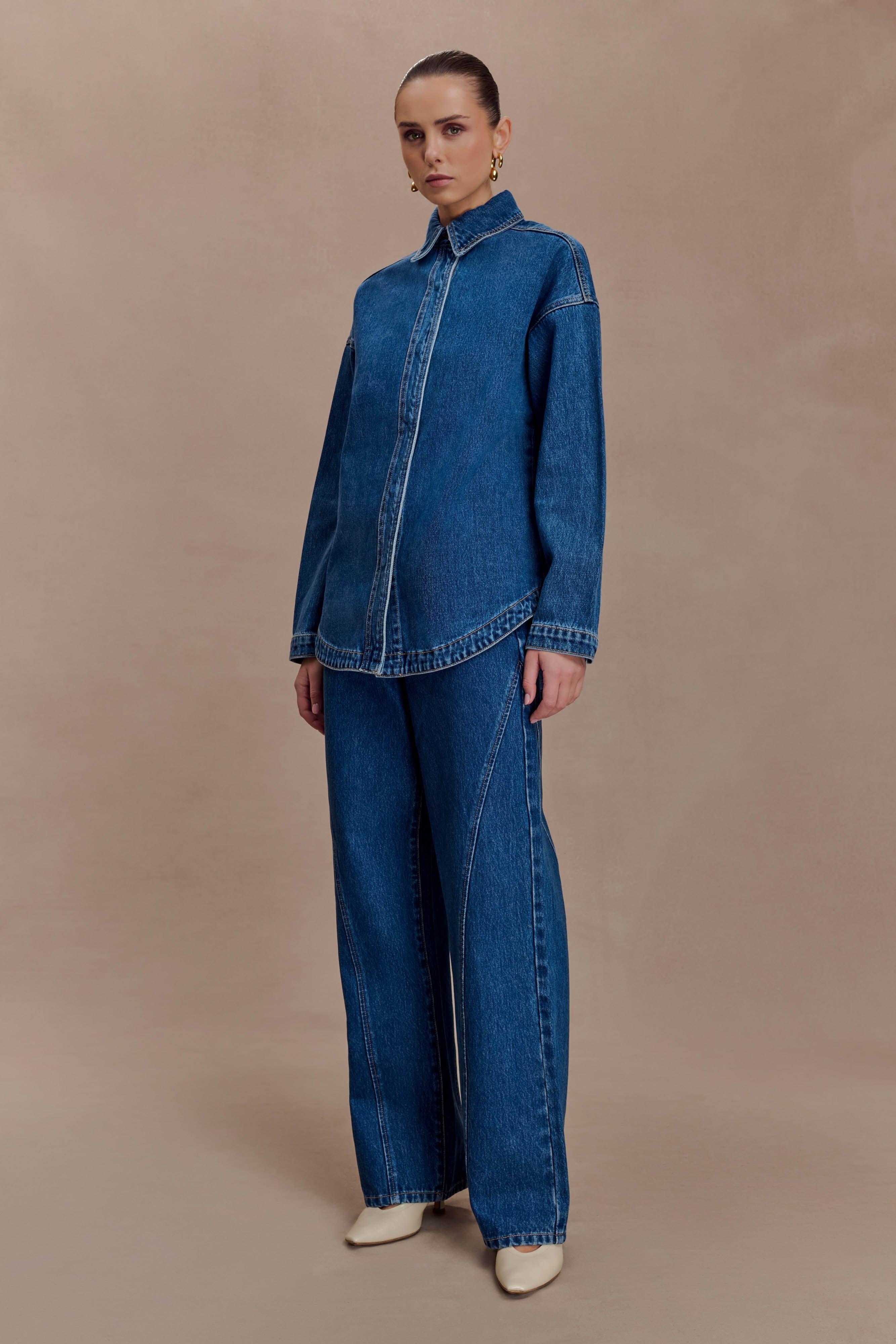 Georgette Mid Rise Paneled Denim Jeans - Dark Blue - Image 4
