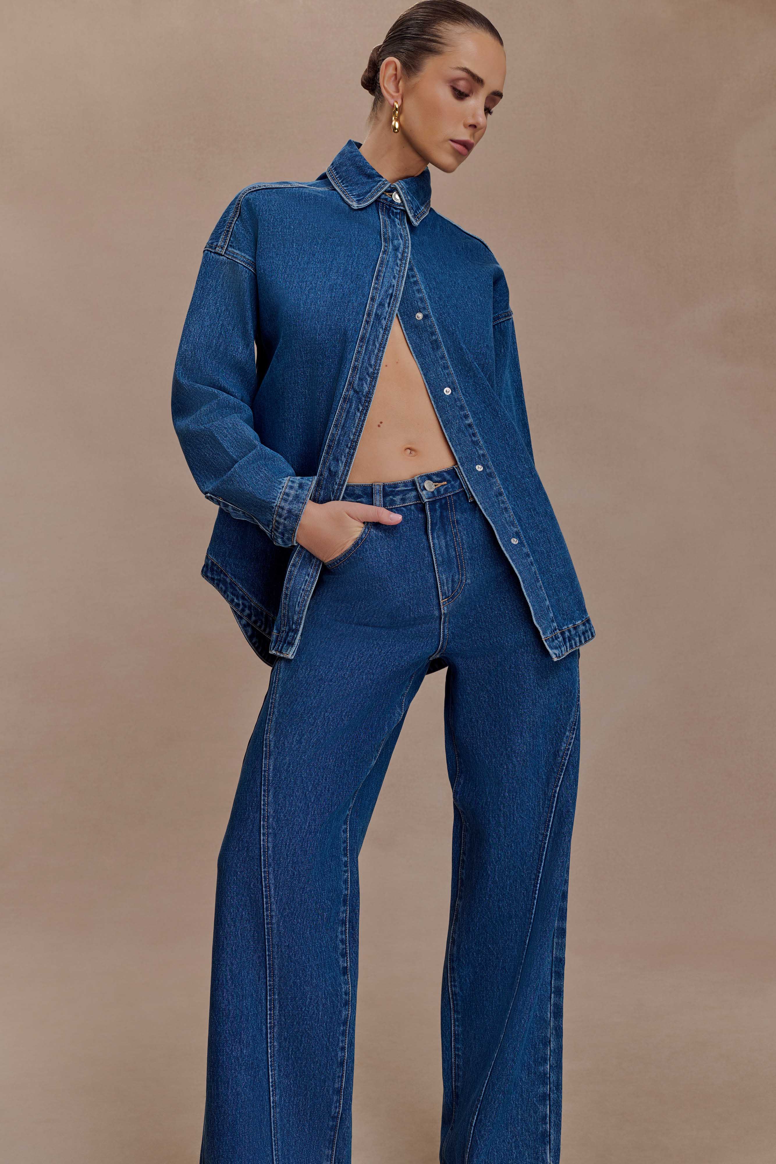 Georgette Mid Rise Paneled Denim Jeans - Dark Blue - Image 6