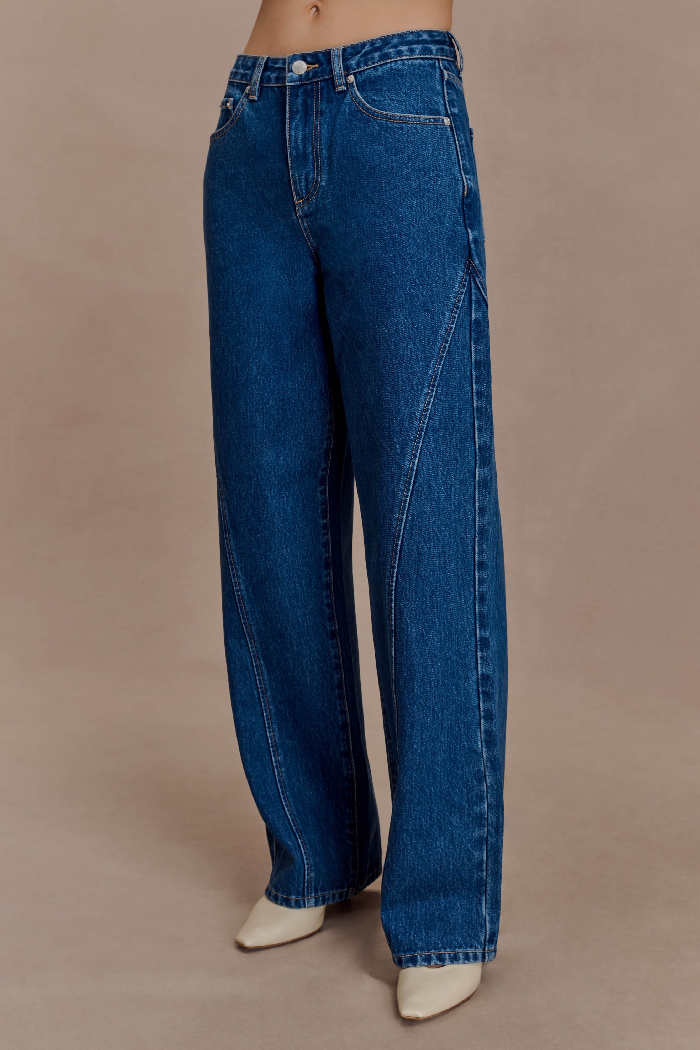 Georgette Mid Rise Paneled Denim Jeans - Dark Blue - Image 3