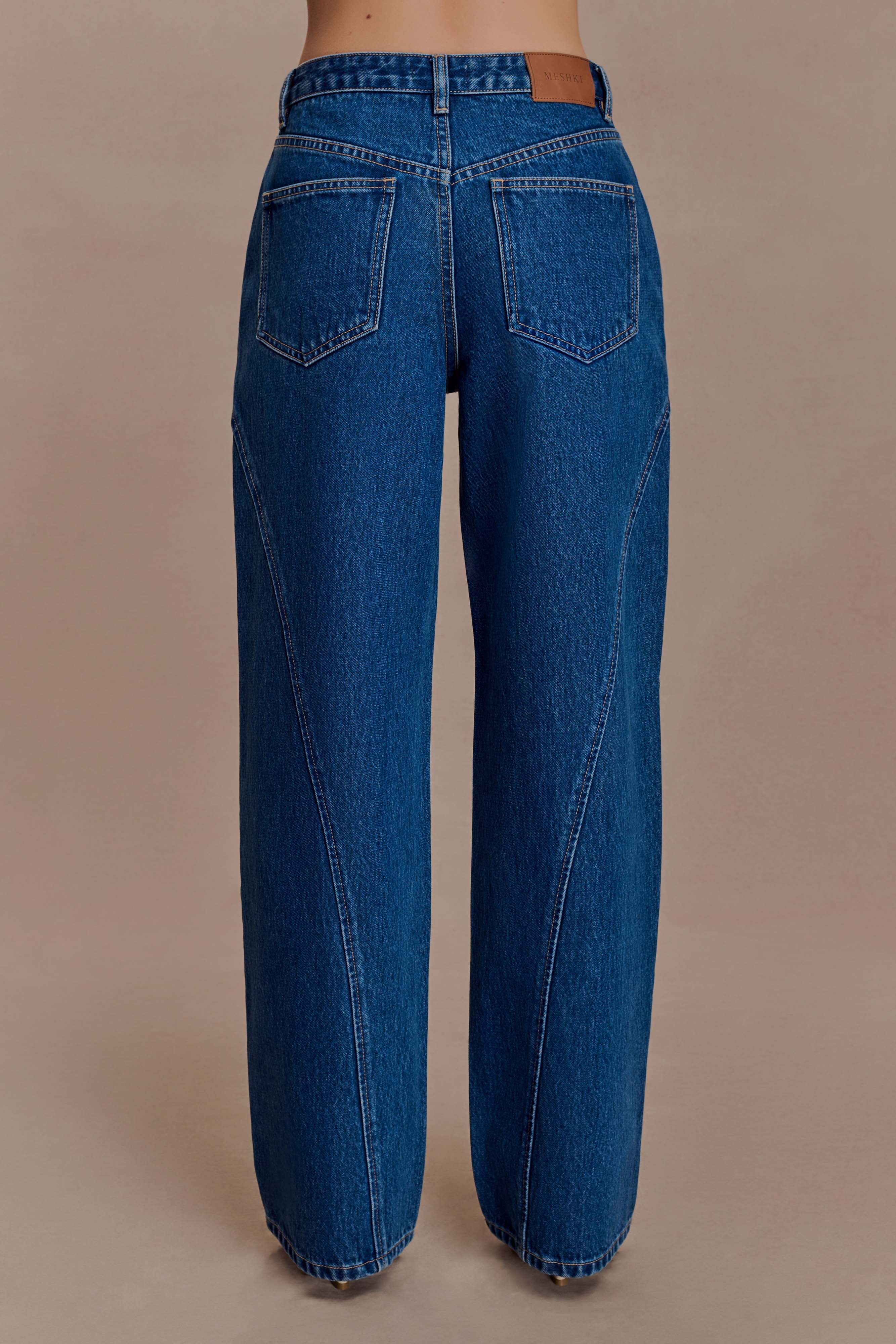 Alternative view of Georgette Mid Rise Paneled Denim Jeans - Dark Blue