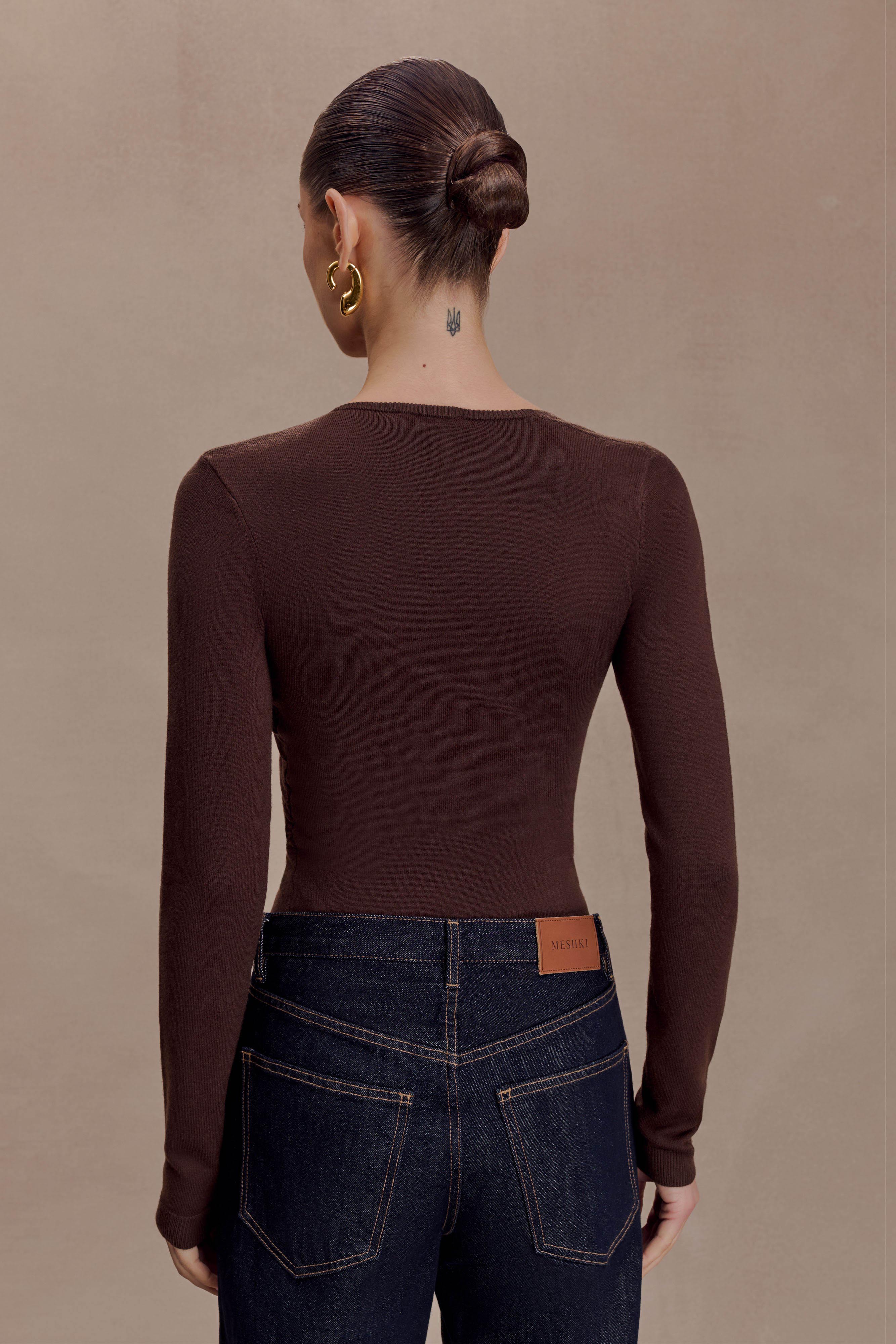 Alternative view of Kaylen Knit Long Sleeve Top - Dark Chocolate