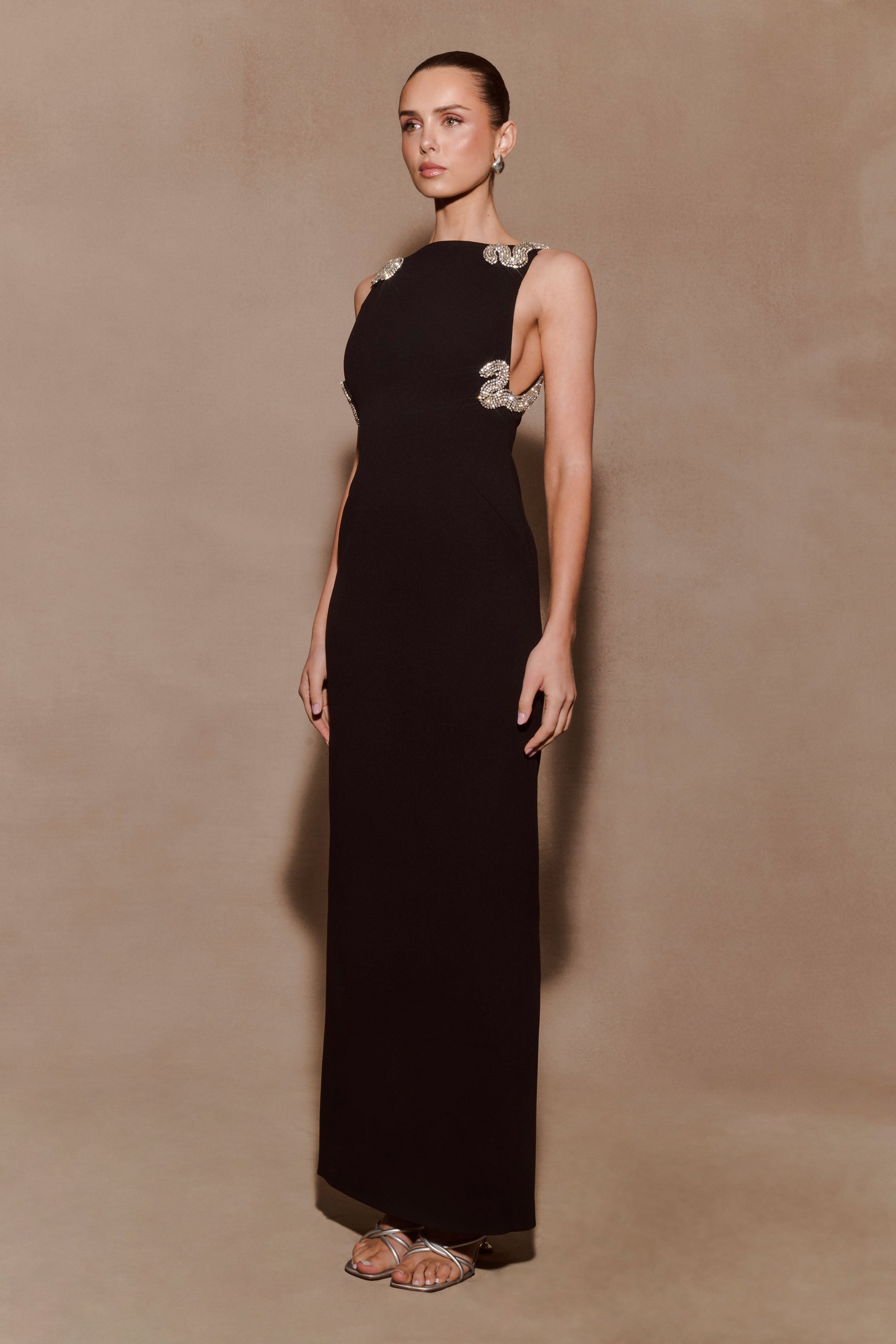 Lorde Embellished Crepe Maxi Dress - Black - Image 3