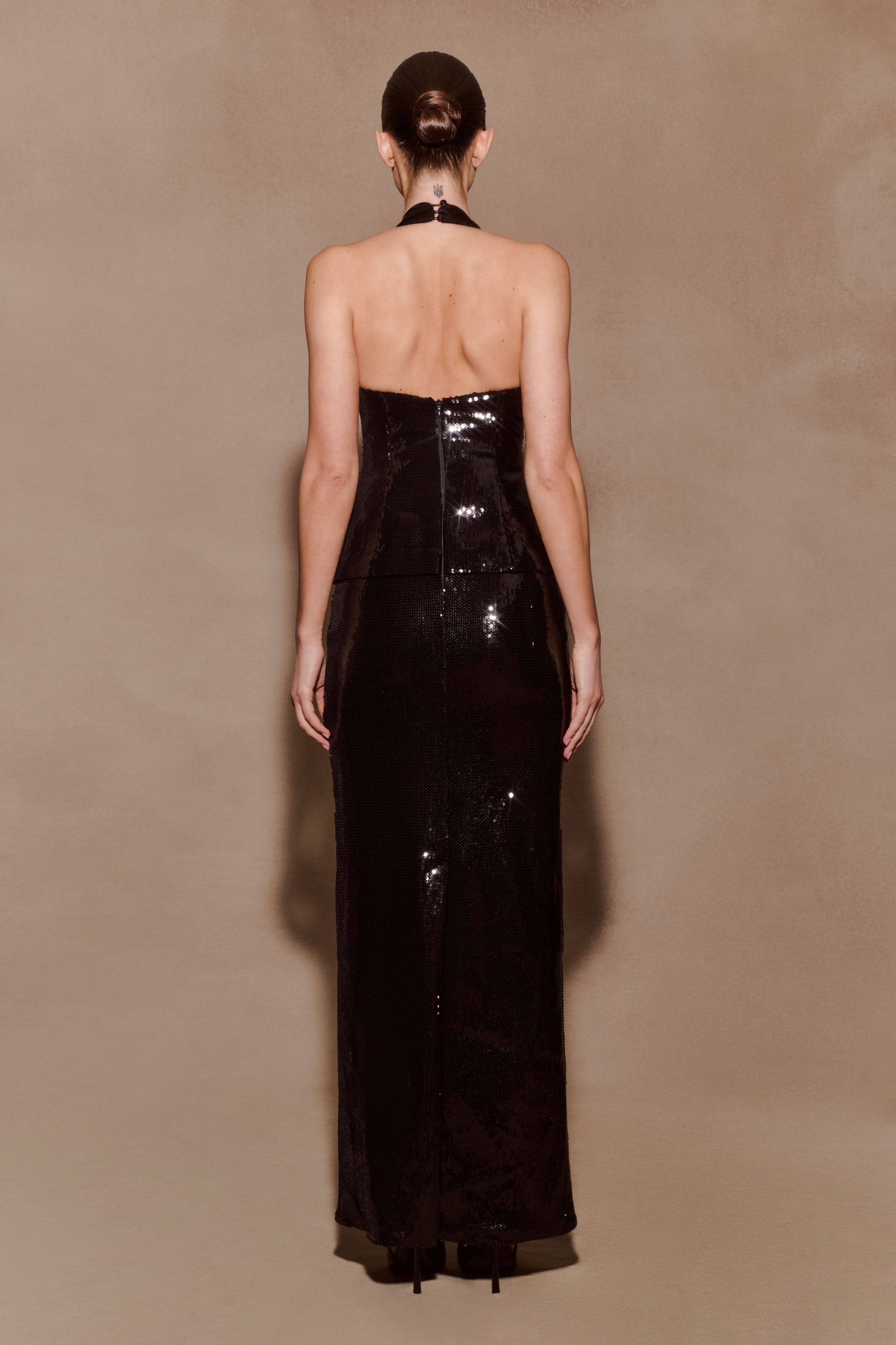 Alternative view of Bertie Sequin Peplum Halter Maxi Dress - Black