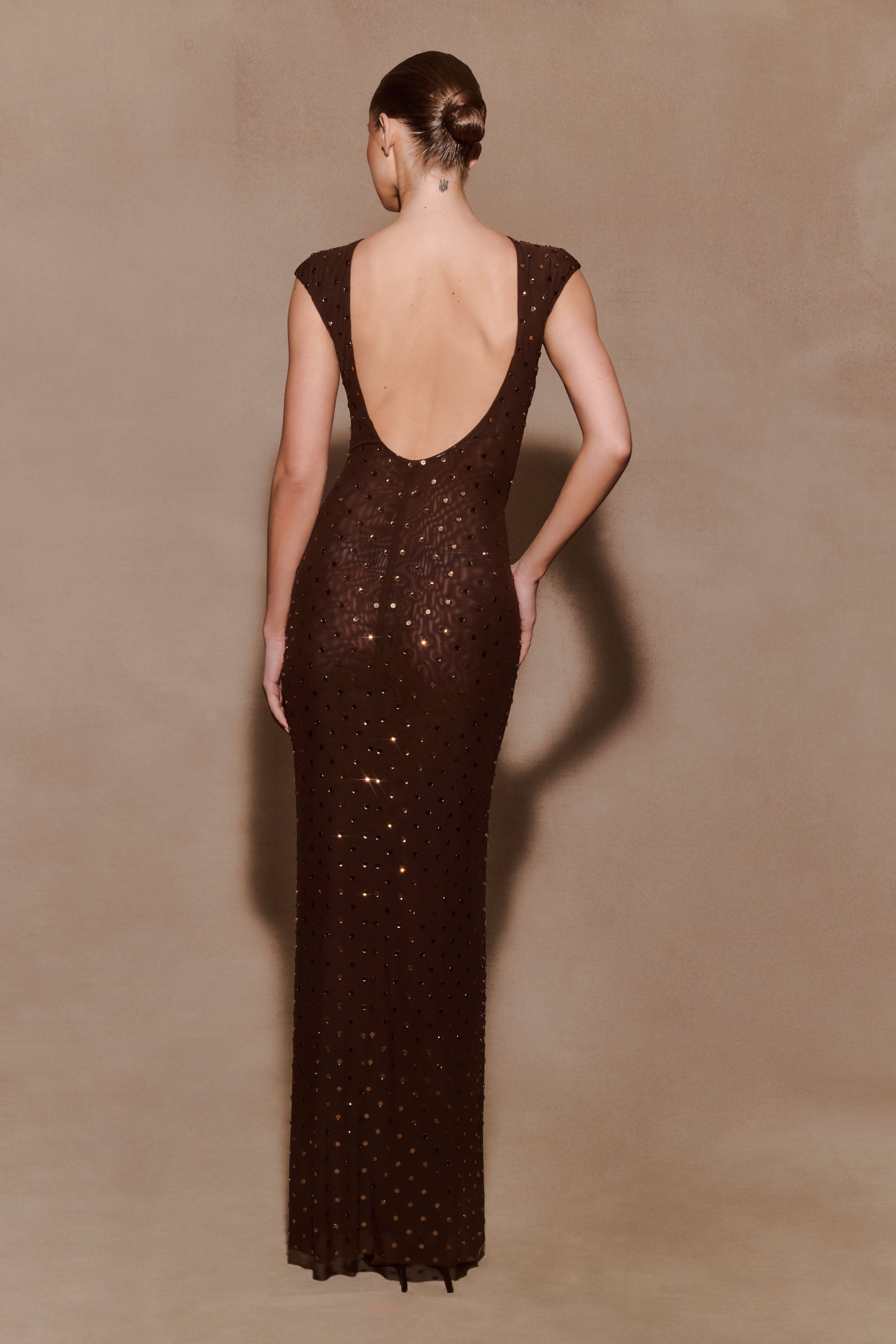 Samara Sleeveless Diamante Maxi Dress - Chocolate - Image 6