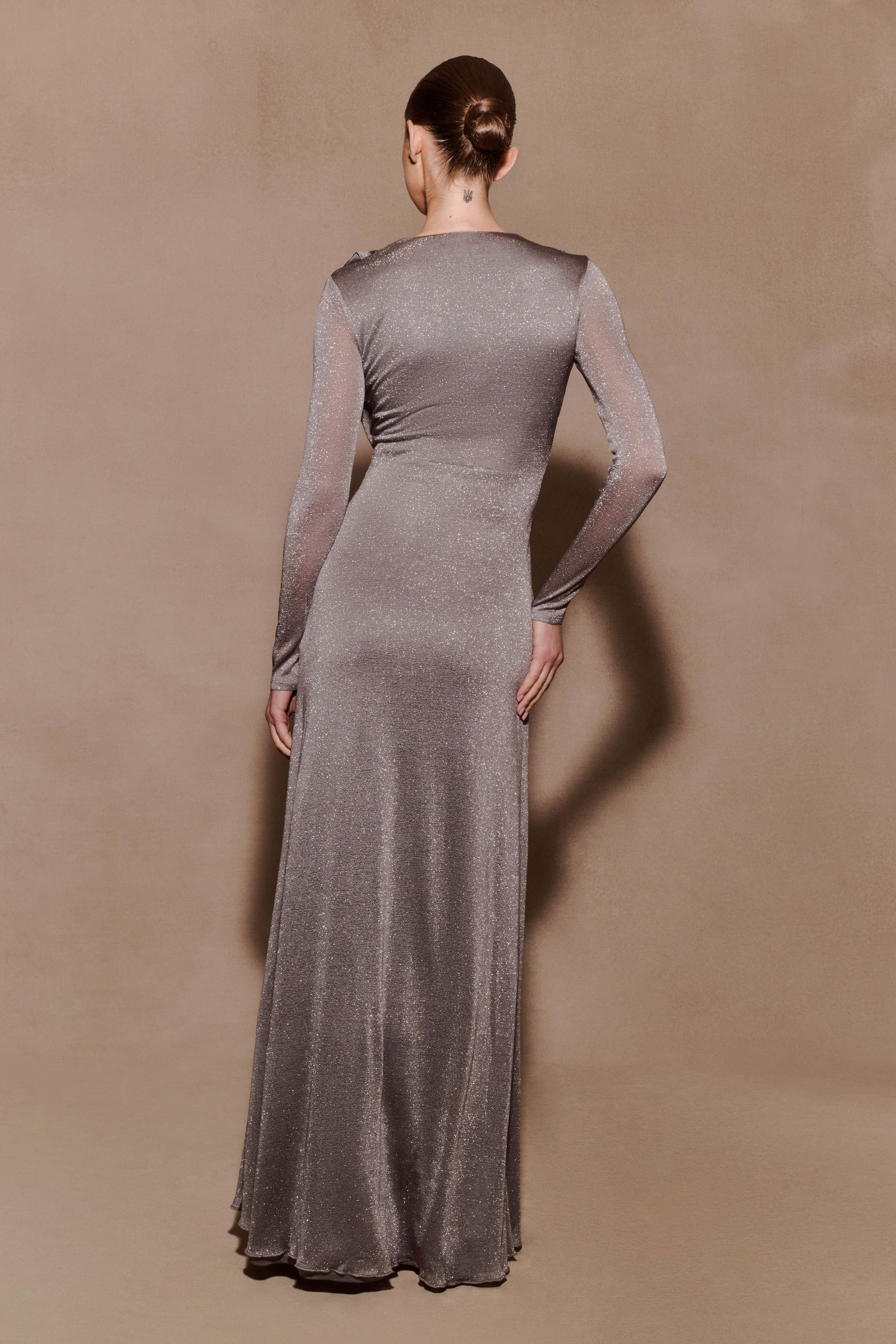 Scarlet Lurex Cowl Maxi Dress - Silver - Image 2