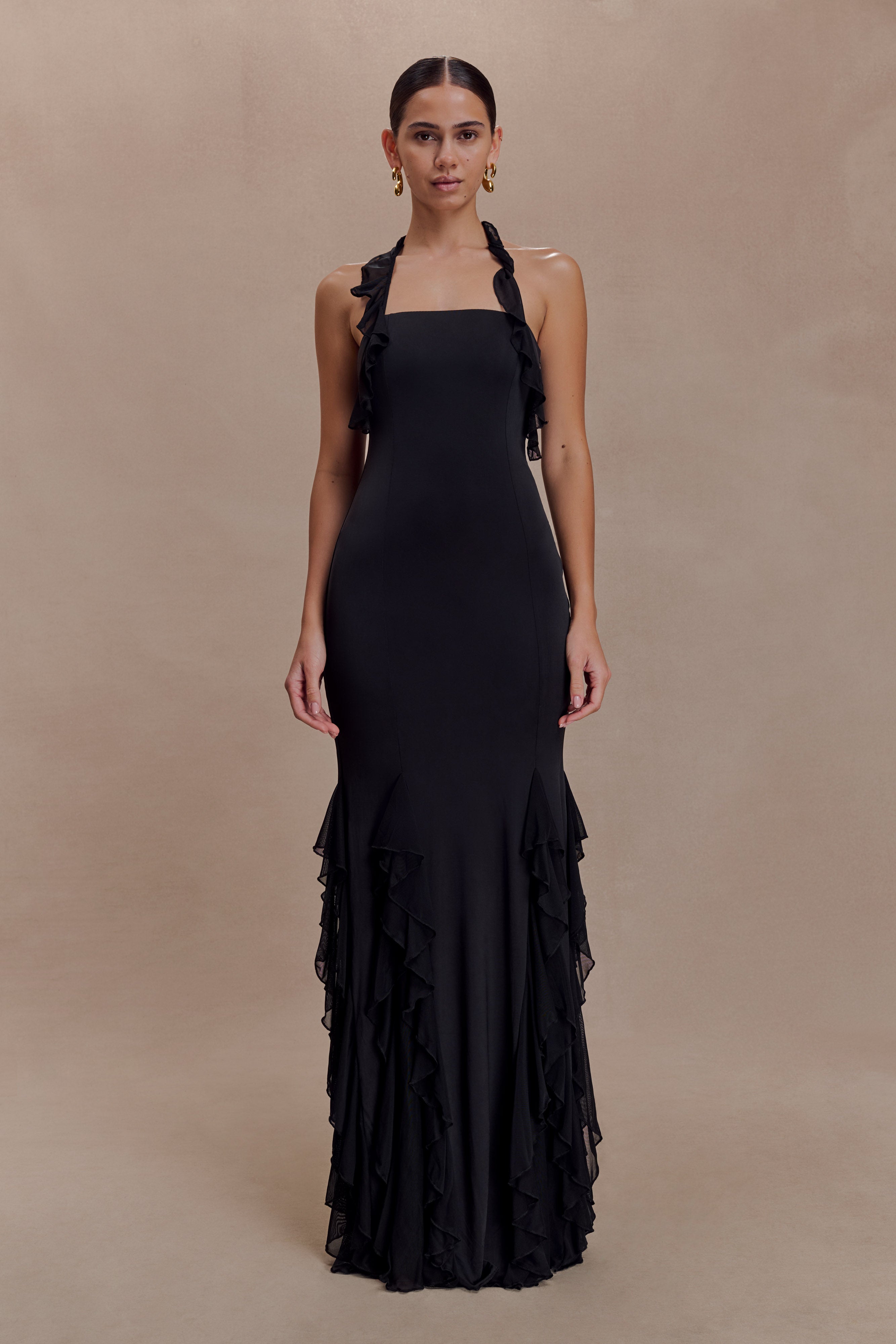 Alternative view of Etta Ruffle Slinky Maxi Dress - Black