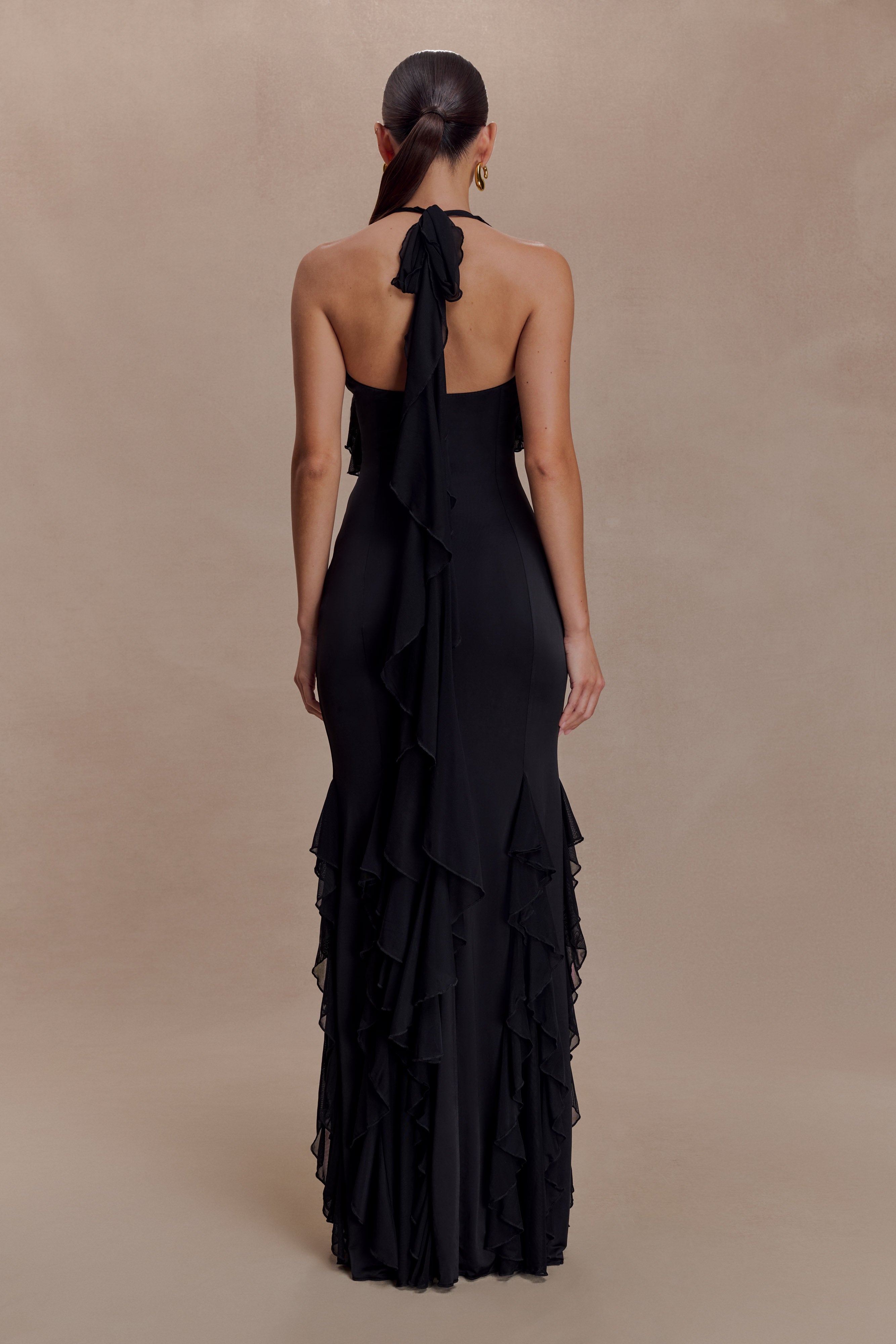Etta Ruffle Slinky Maxi Dress - Black - Image 4