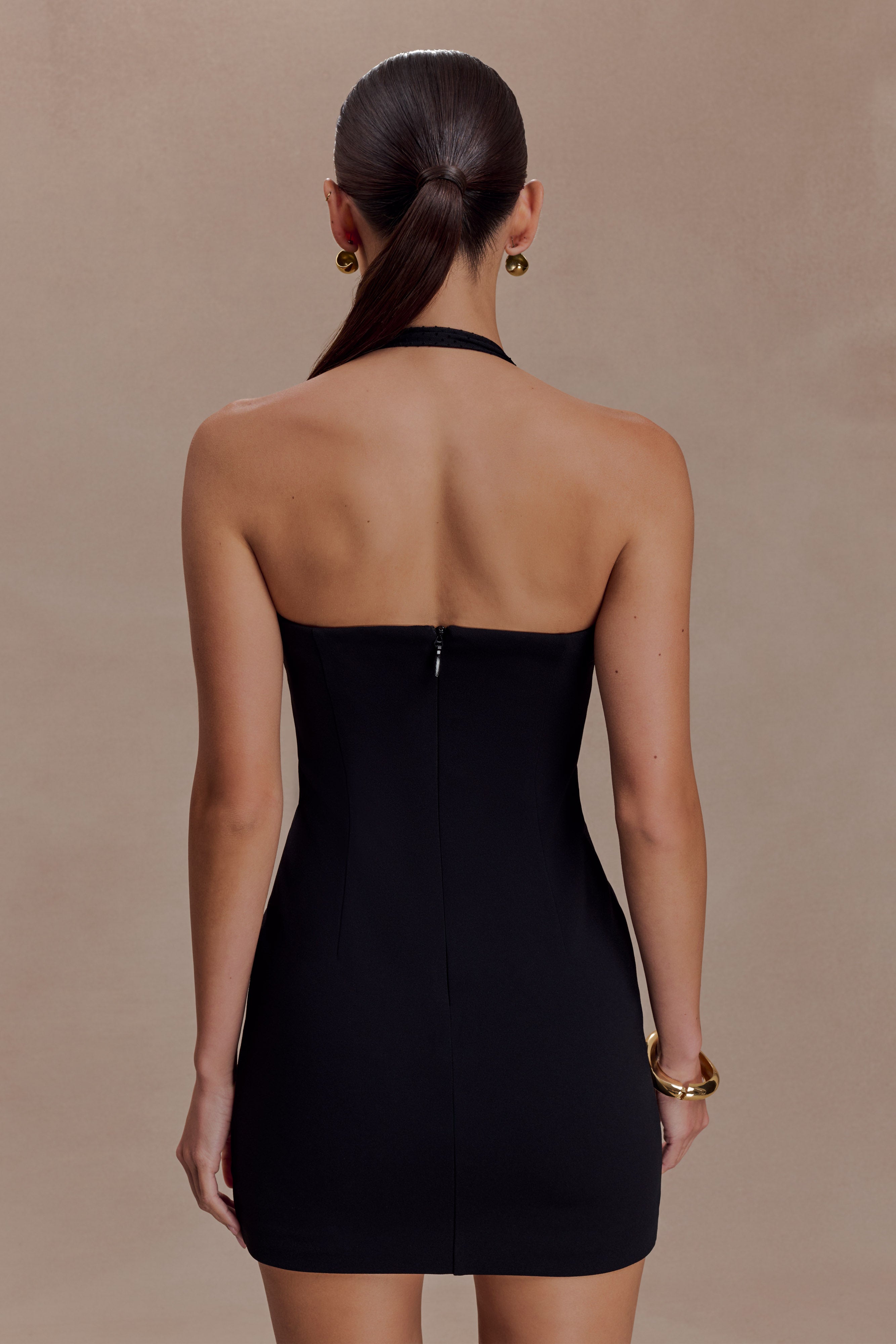 Cressida Crepe Halter Mini Dress - Black - Image 4