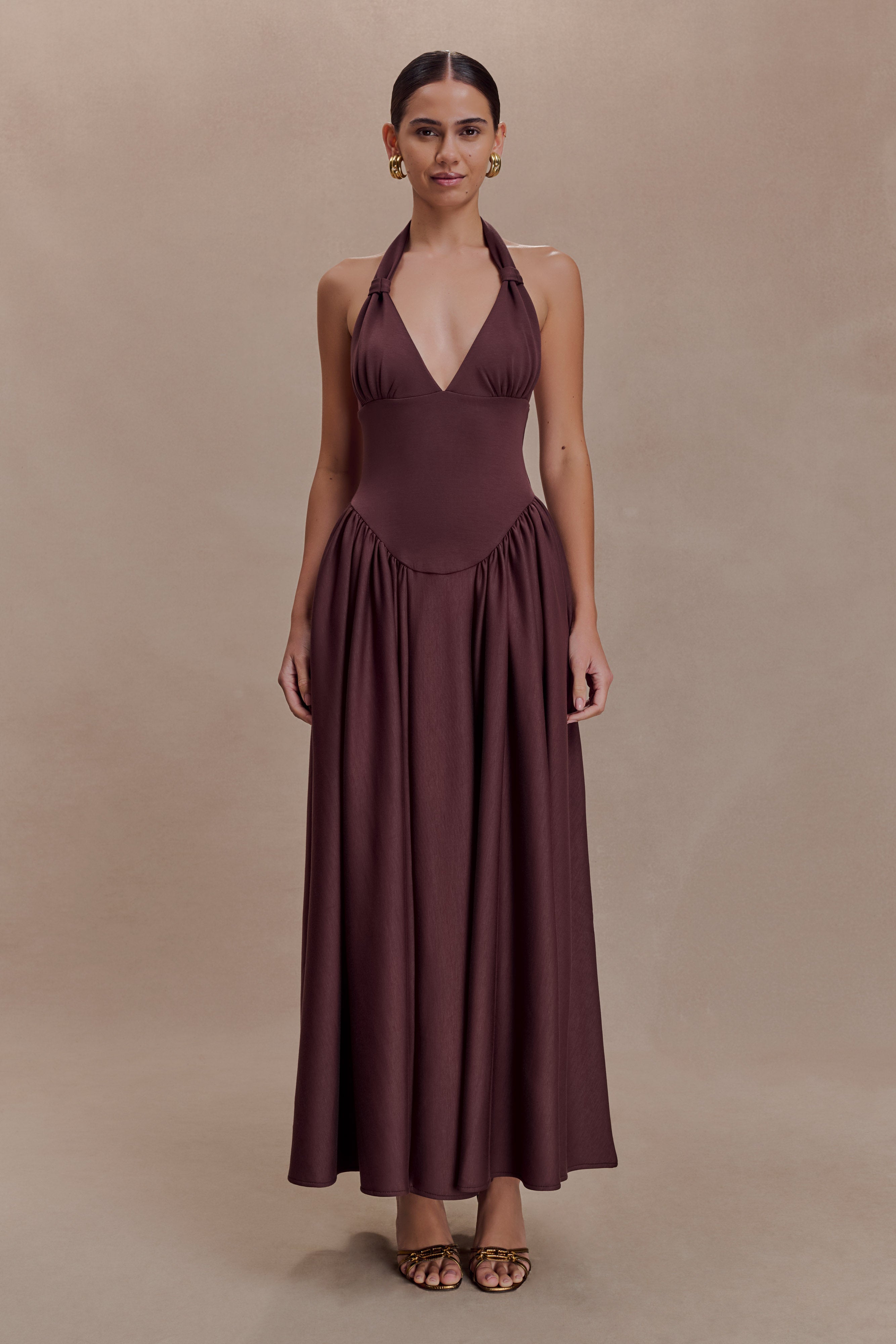 Alternative view of Angelina Scuba Halter Midi Dress - Chocolate