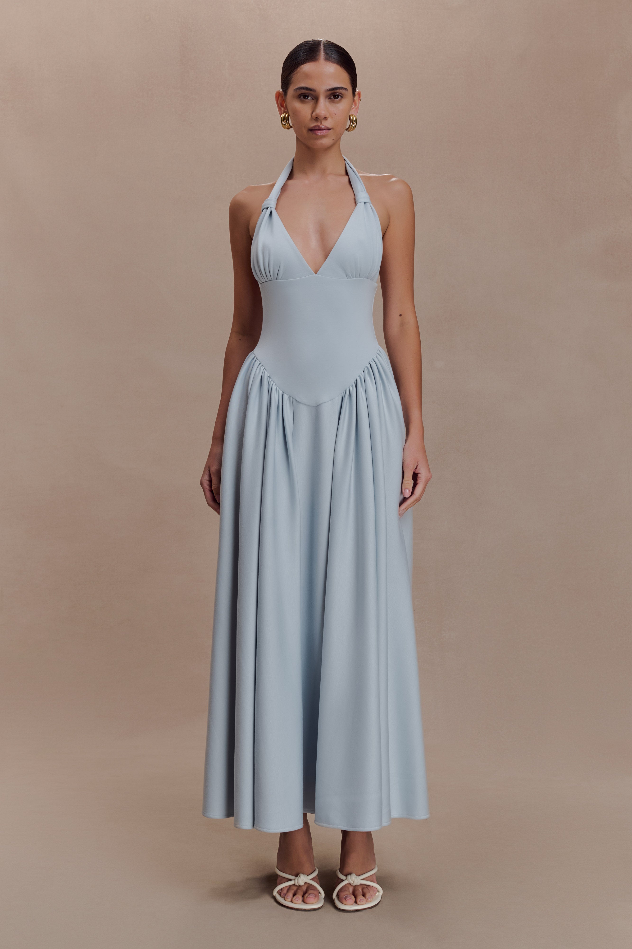 Alternative view of Angelina Scuba Halter Midi Dress - Pale Blue