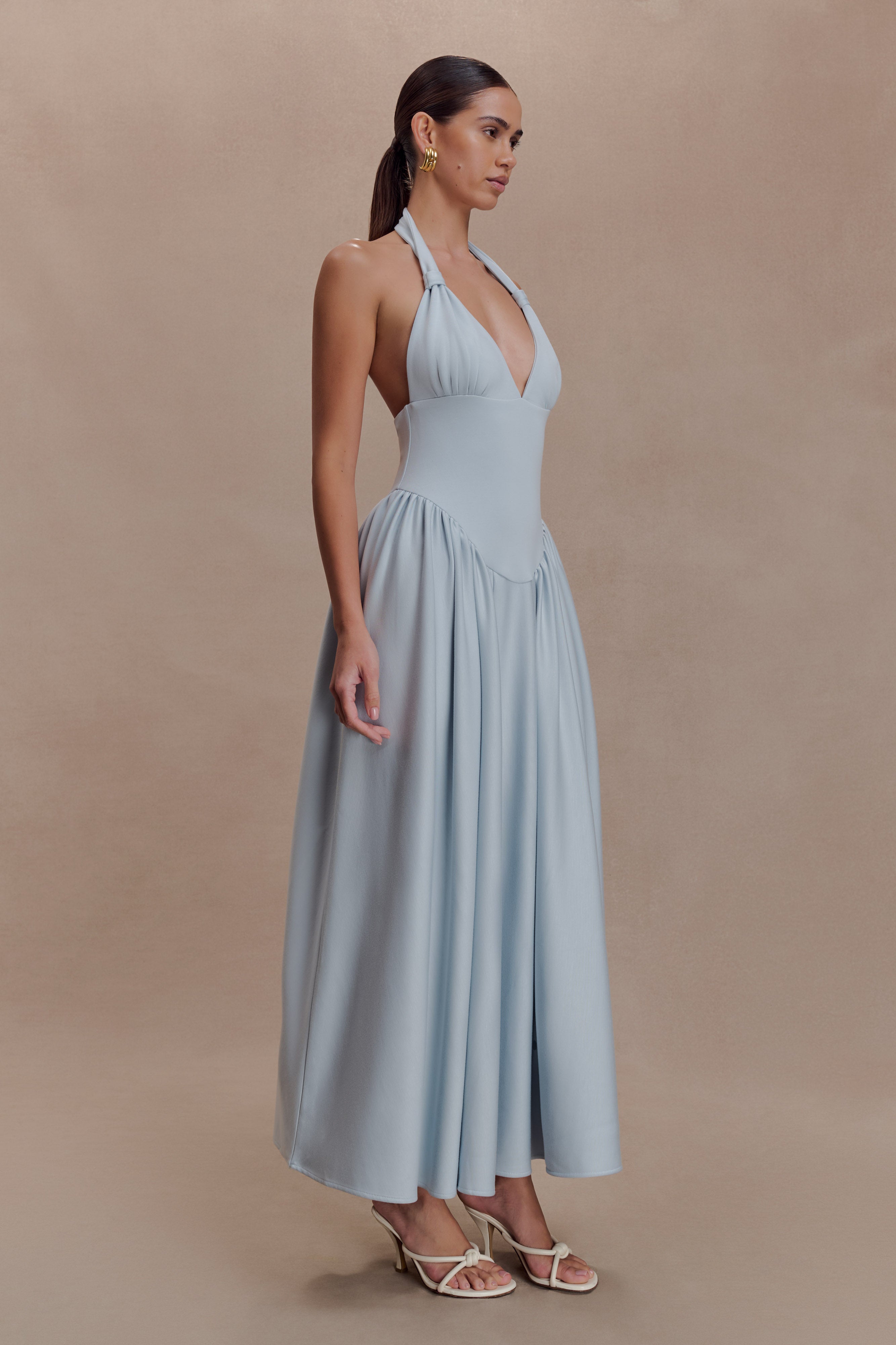 Angelina Scuba Halter Midi Dress - Pale Blue - Image 5