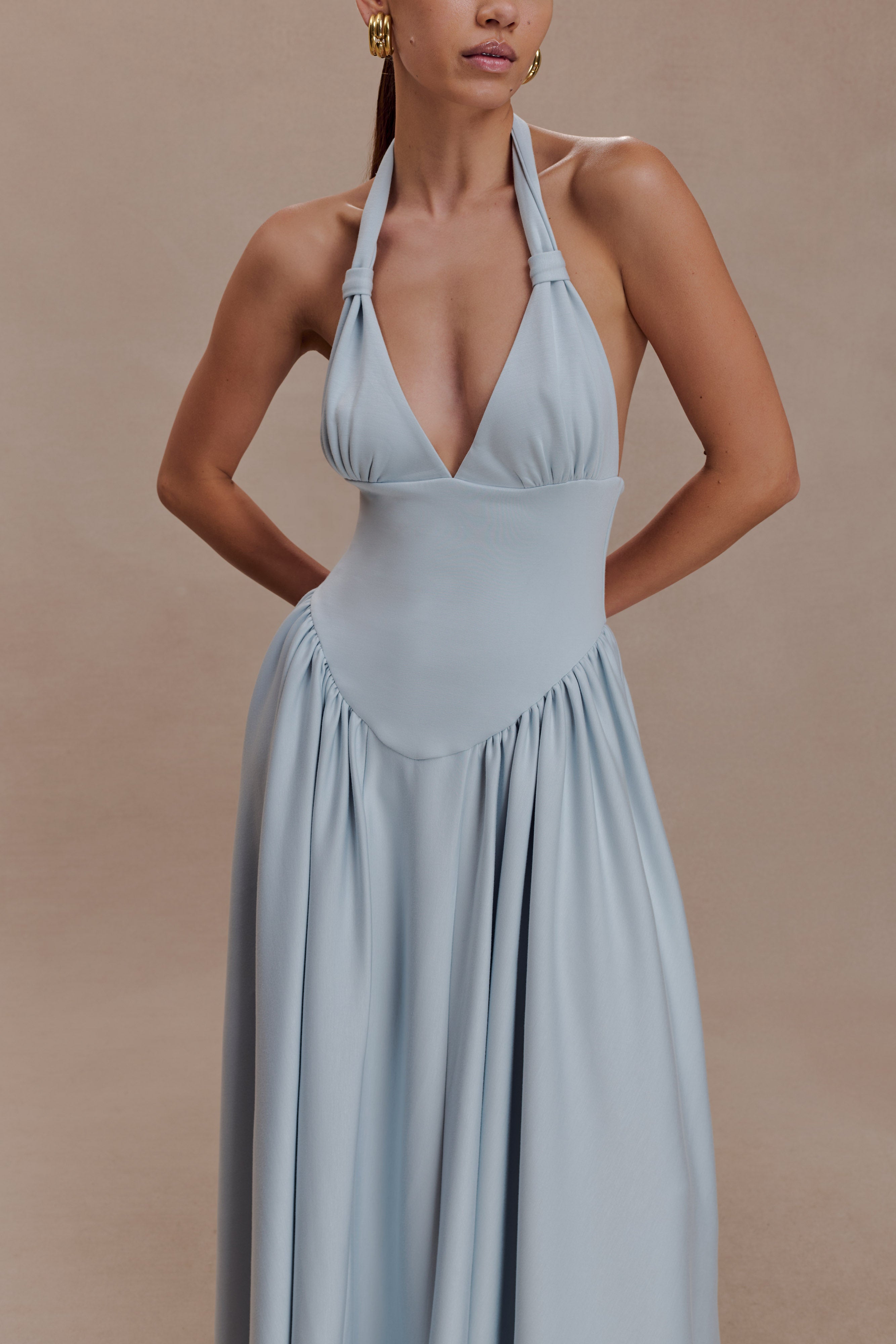 Angelina Scuba Halter Midi Dress - Pale Blue - Image 3