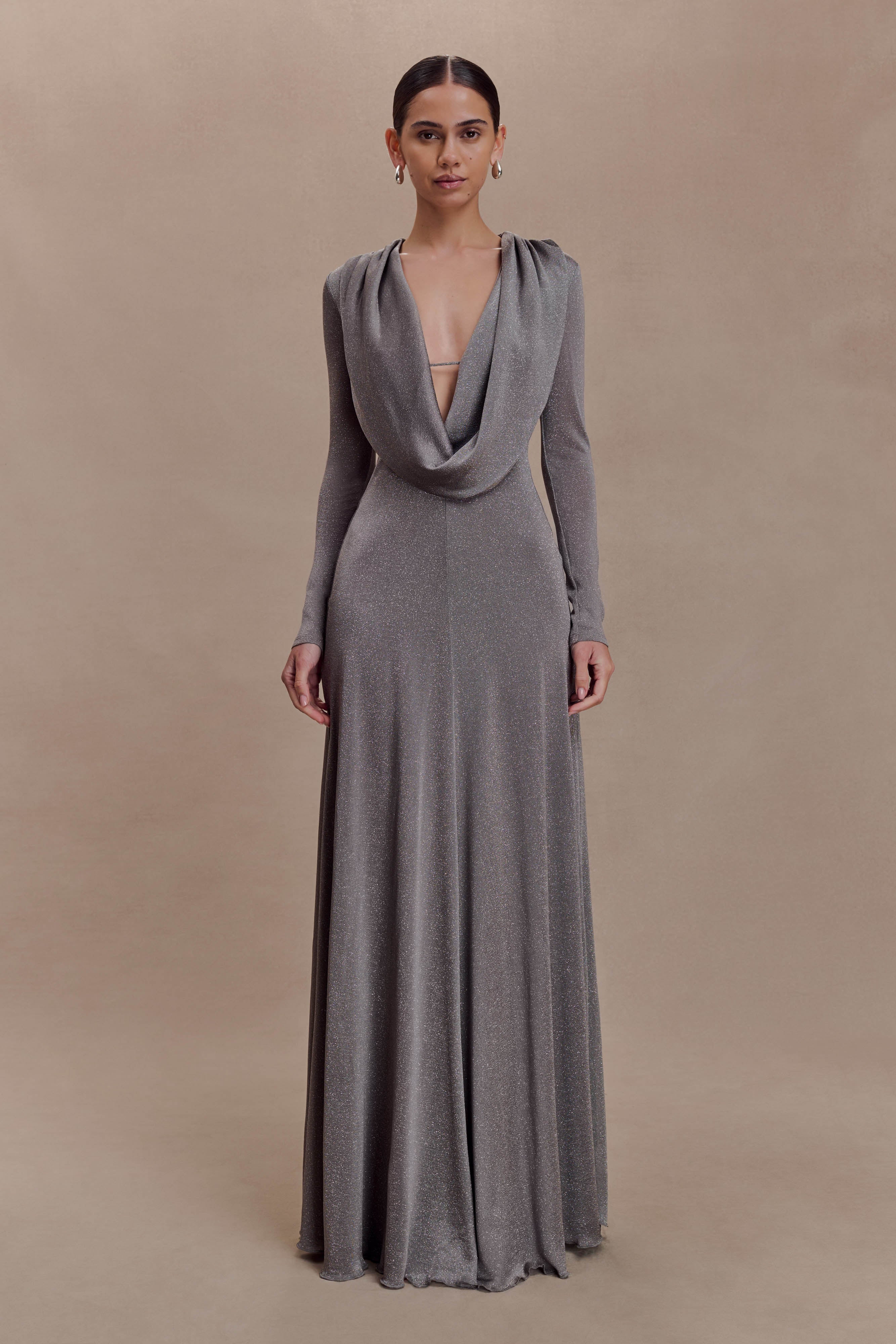 Scarlet Lurex Cowl Maxi Dress - Silver - Image 4