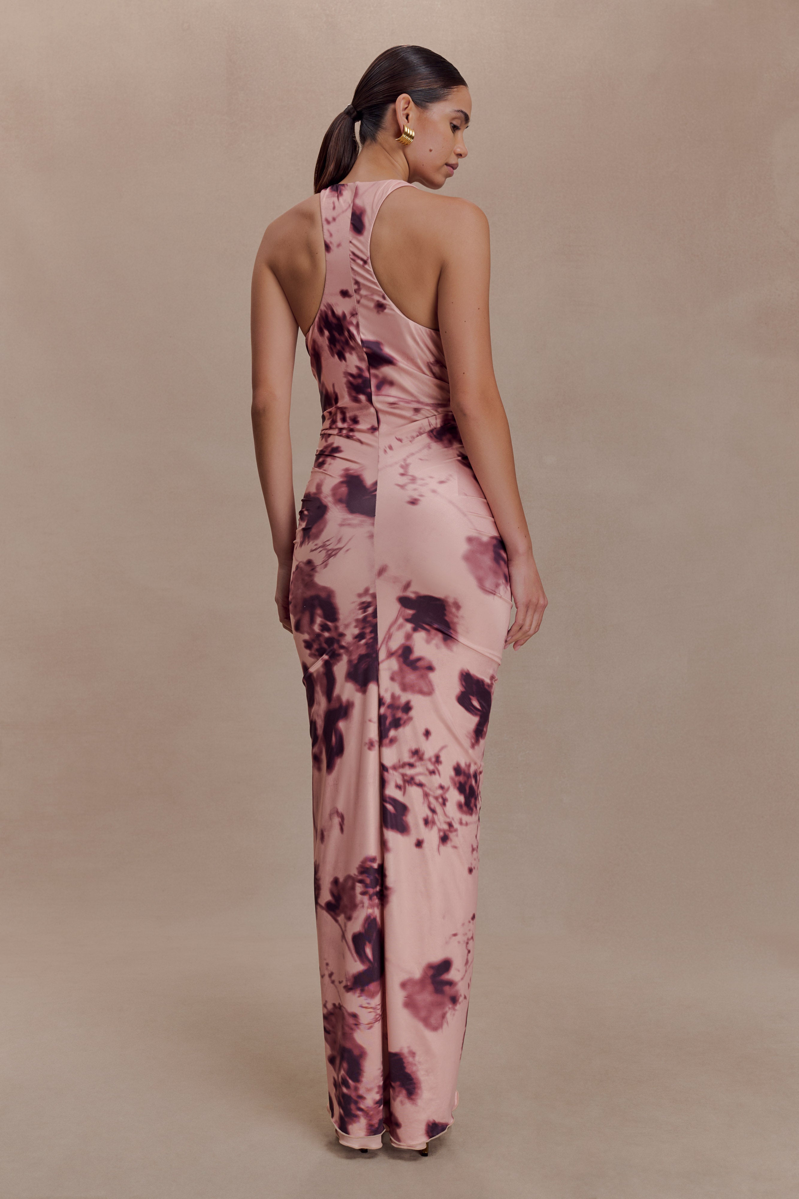 Alessandra Slinky Ruffle Maxi Dress - Pink Blurred Floral Print - Image 5