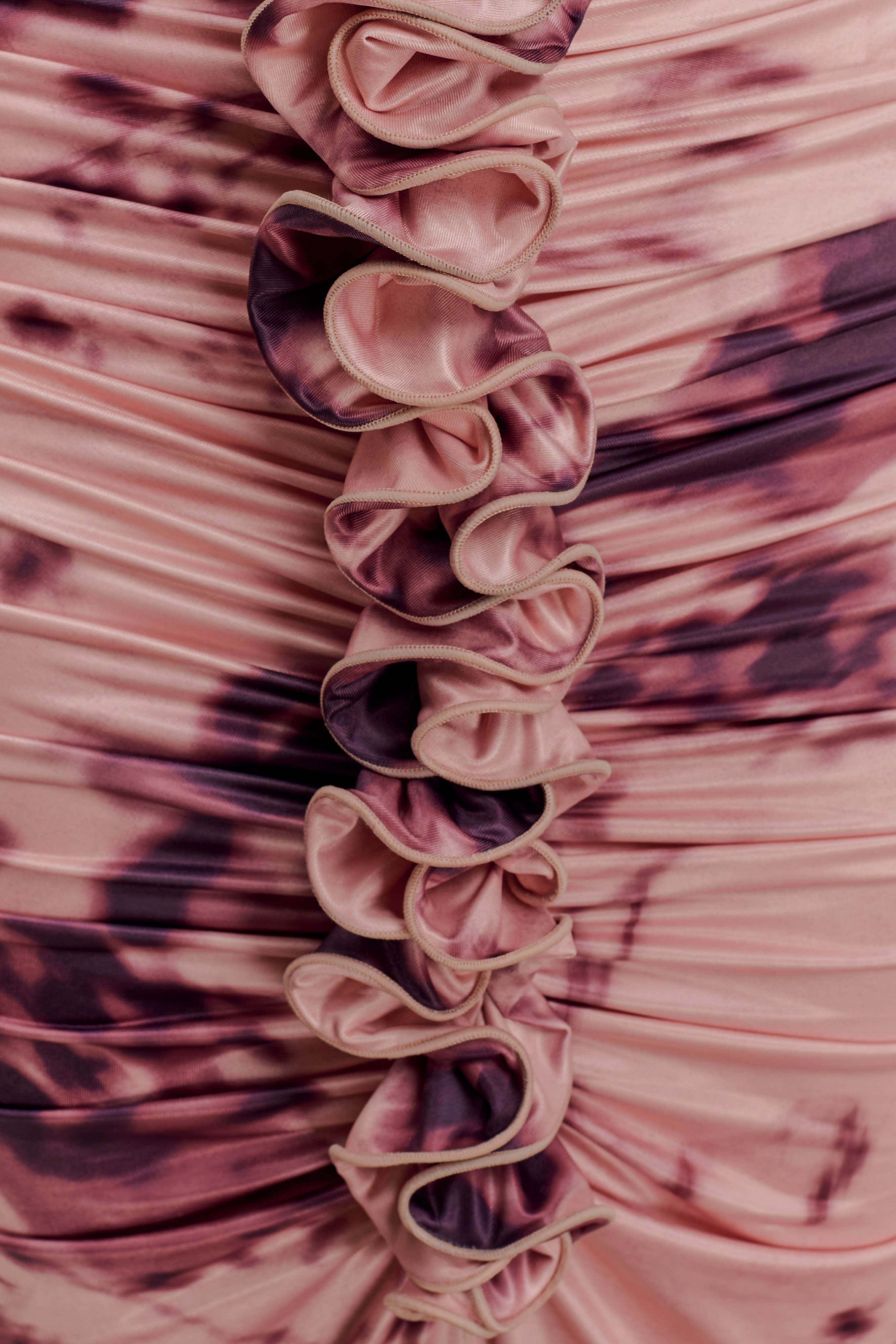 Alessandra Slinky Ruffle Maxi Dress - Pink Blurred Floral Print - Image 7