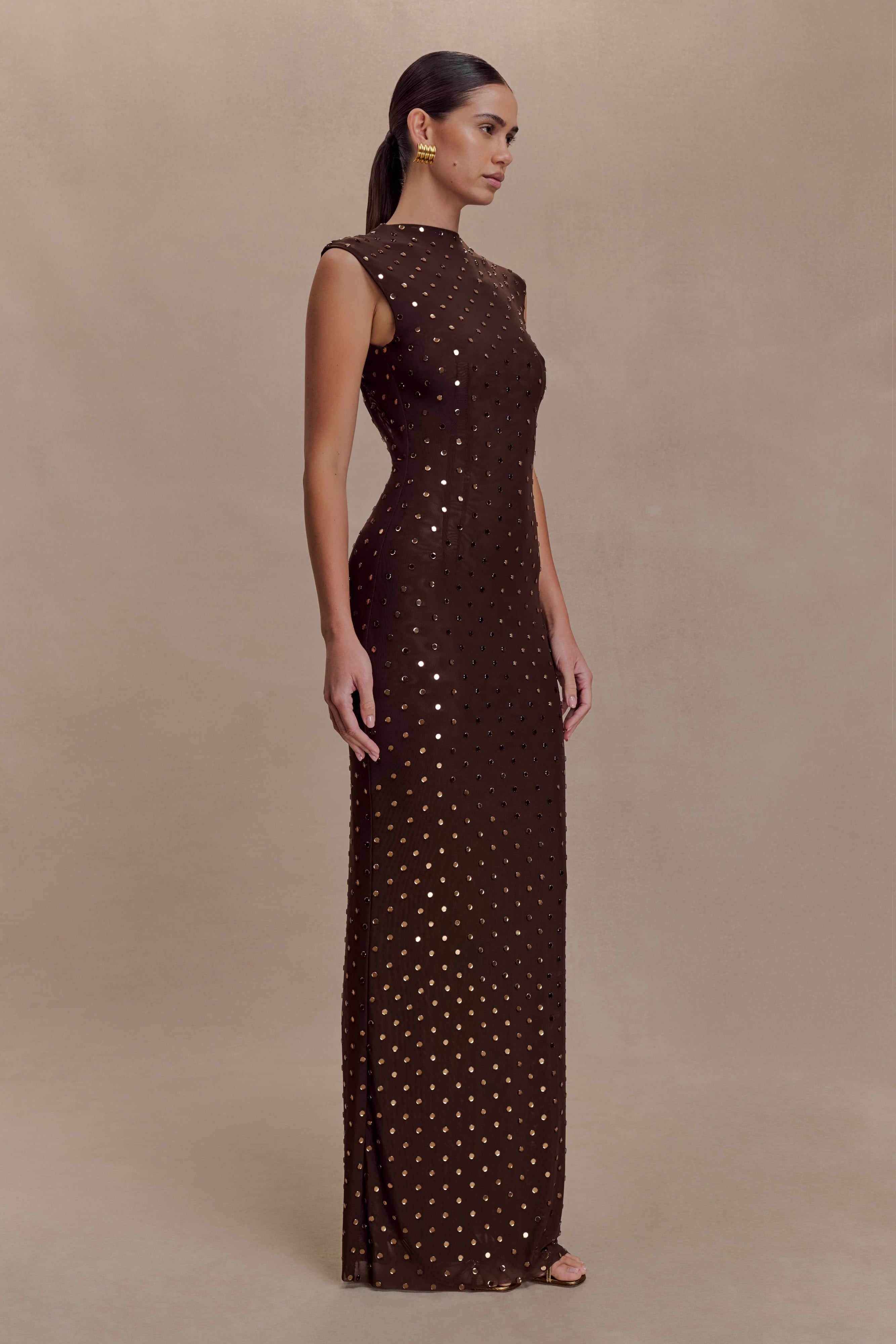 Samara Sleeveless Diamante Maxi Dress - Chocolate - Image 5