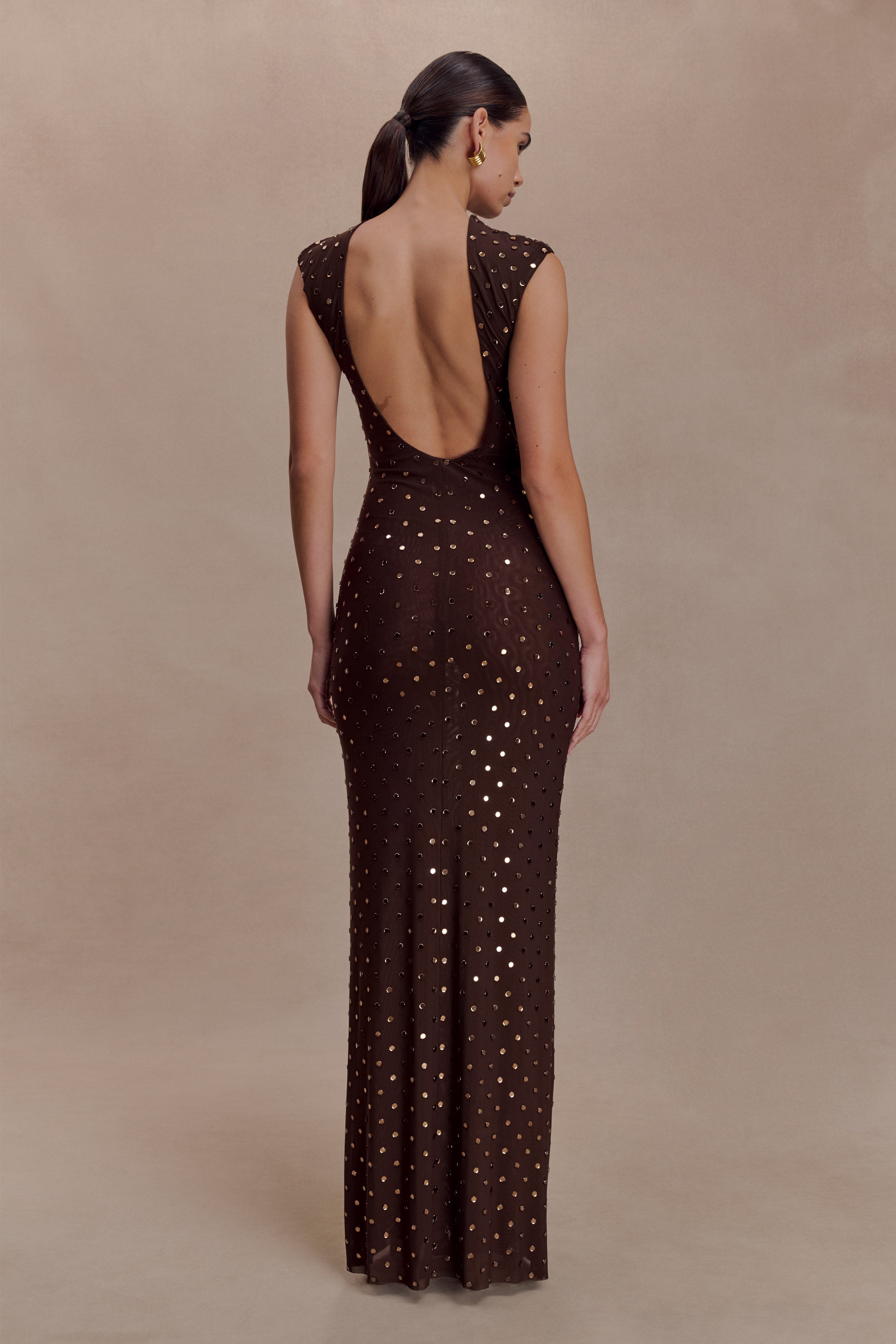 Samara Sleeveless Diamante Maxi Dress - Chocolate - Image 4