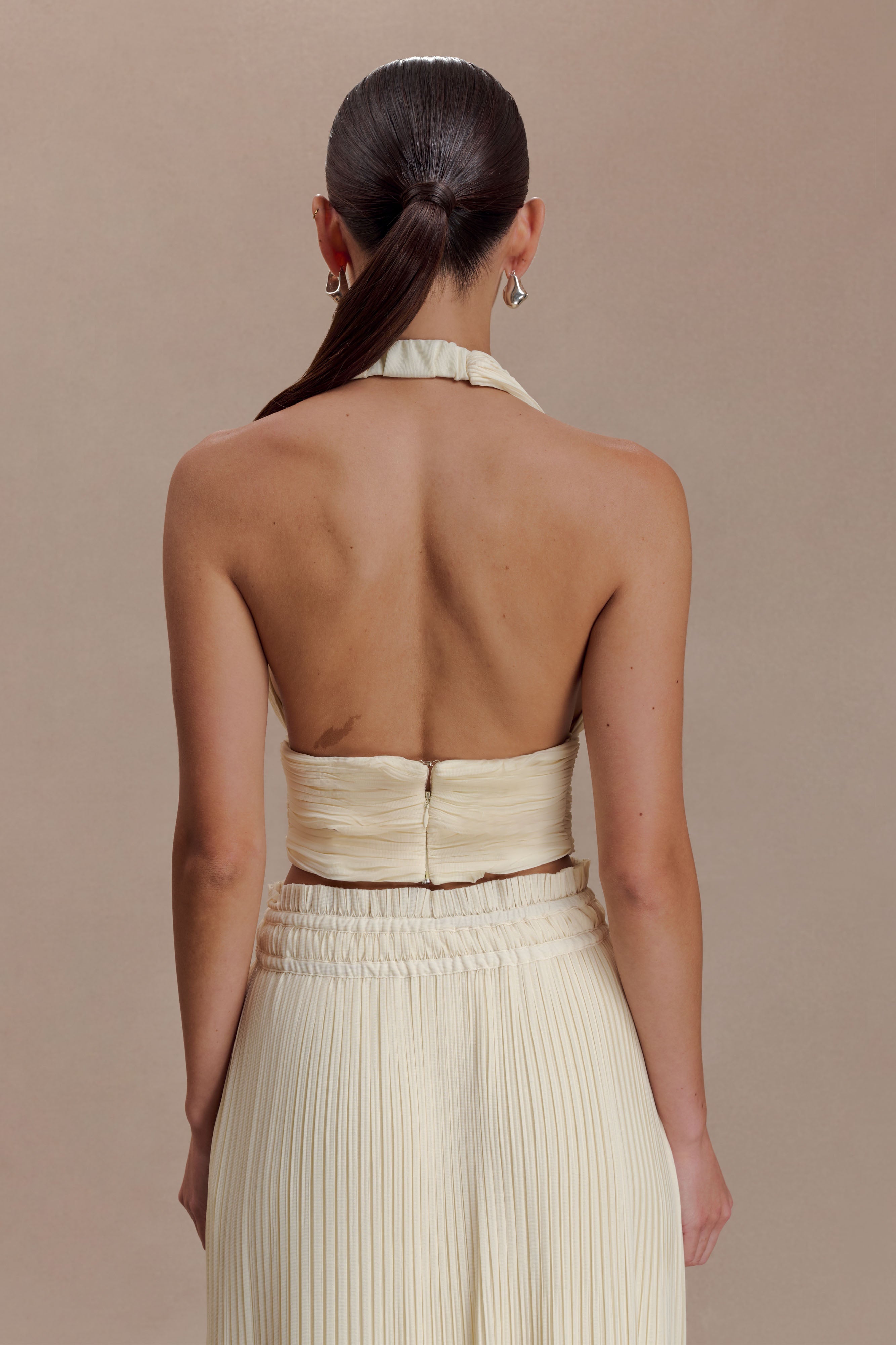 Alternative view of Amaris Sleeveless Plisse Halter Top - Lemon