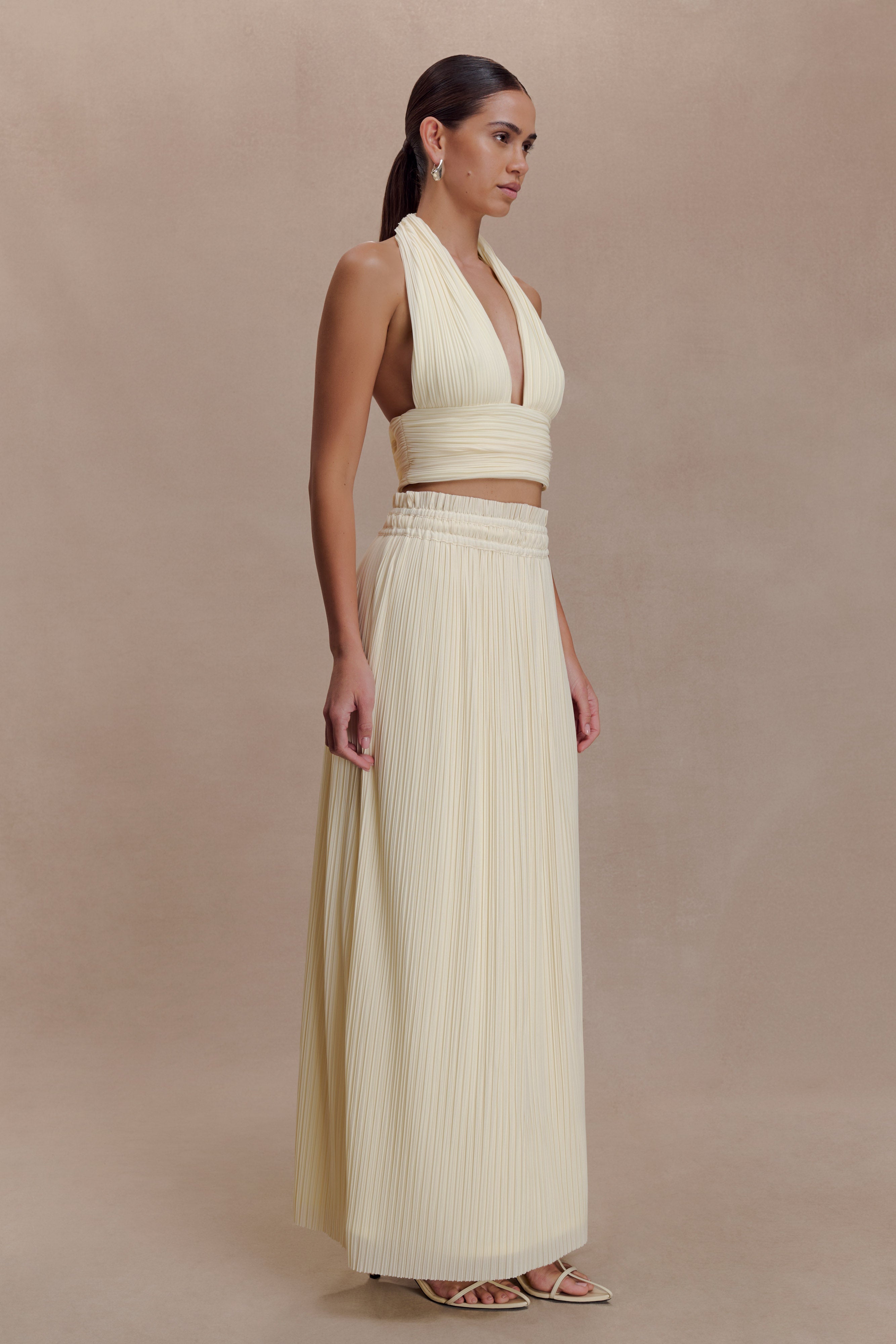 Amaris Gathered Plisse Maxi Skirt - Lemon - Image 3
