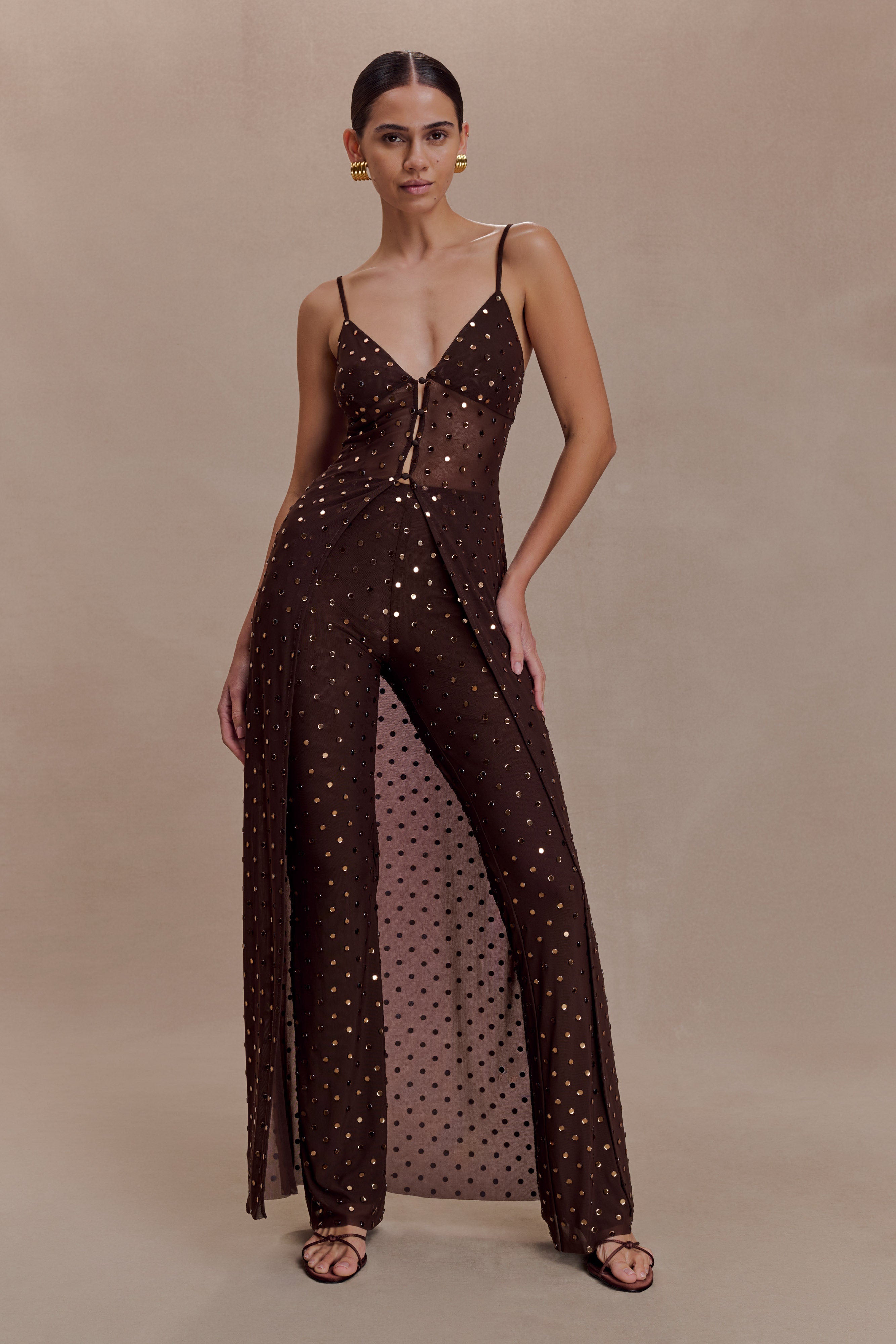 Jackie Longline Diamante Top - Chocolate - Image 5
