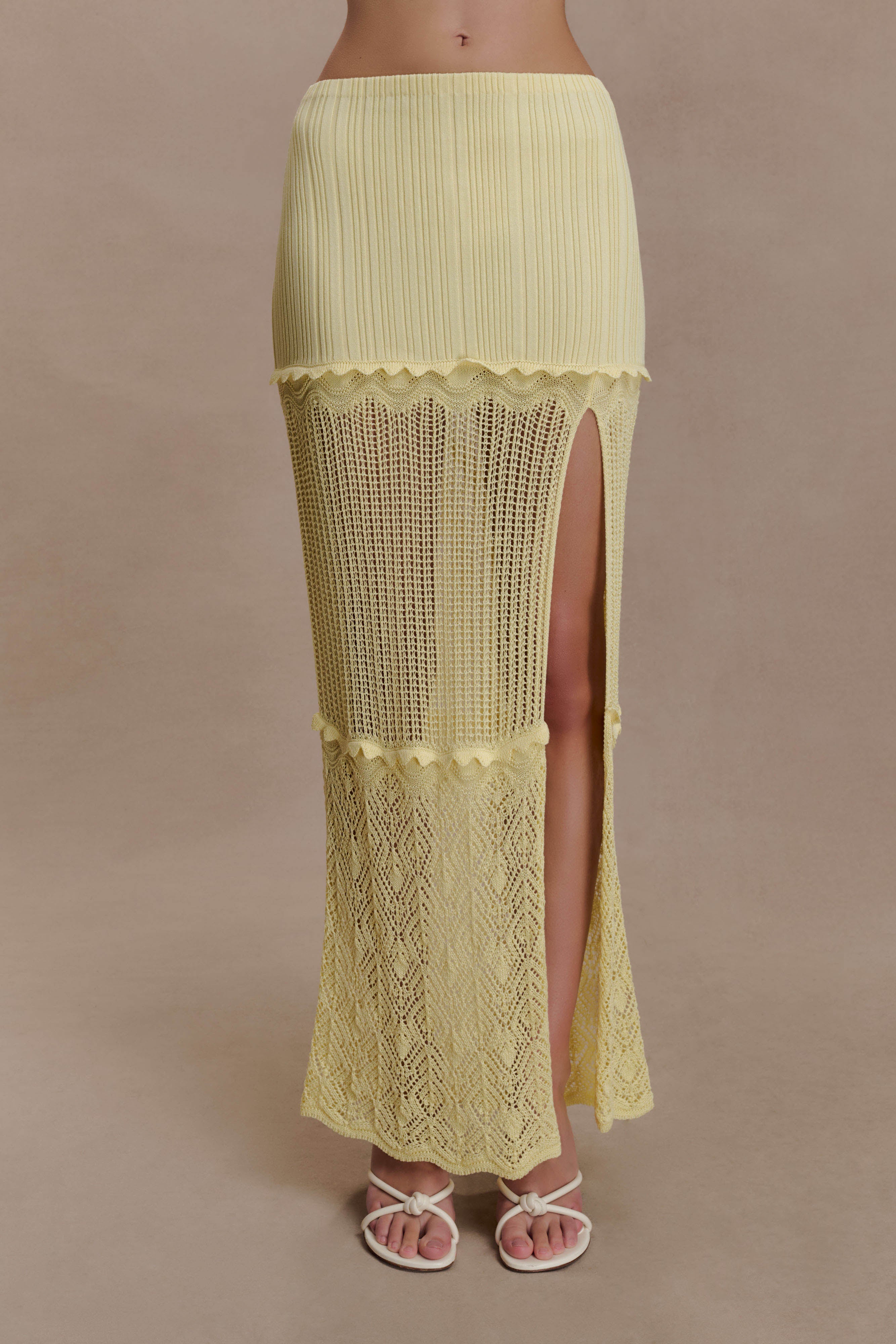 Coleene Pointelle Knit Maxi Skirt - Lemon - Image 6