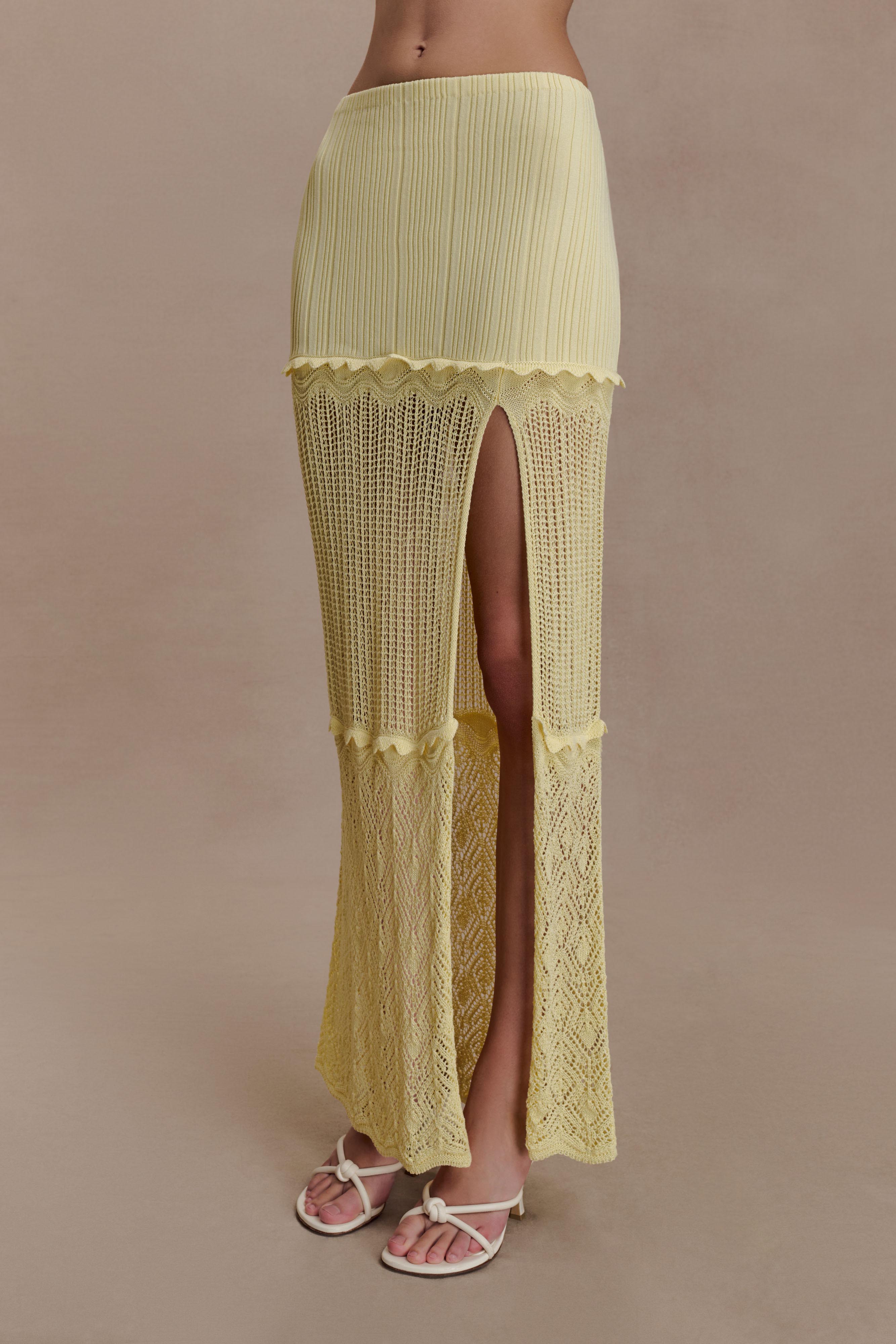 Coleene Pointelle Knit Maxi Skirt - Lemon - Image 4