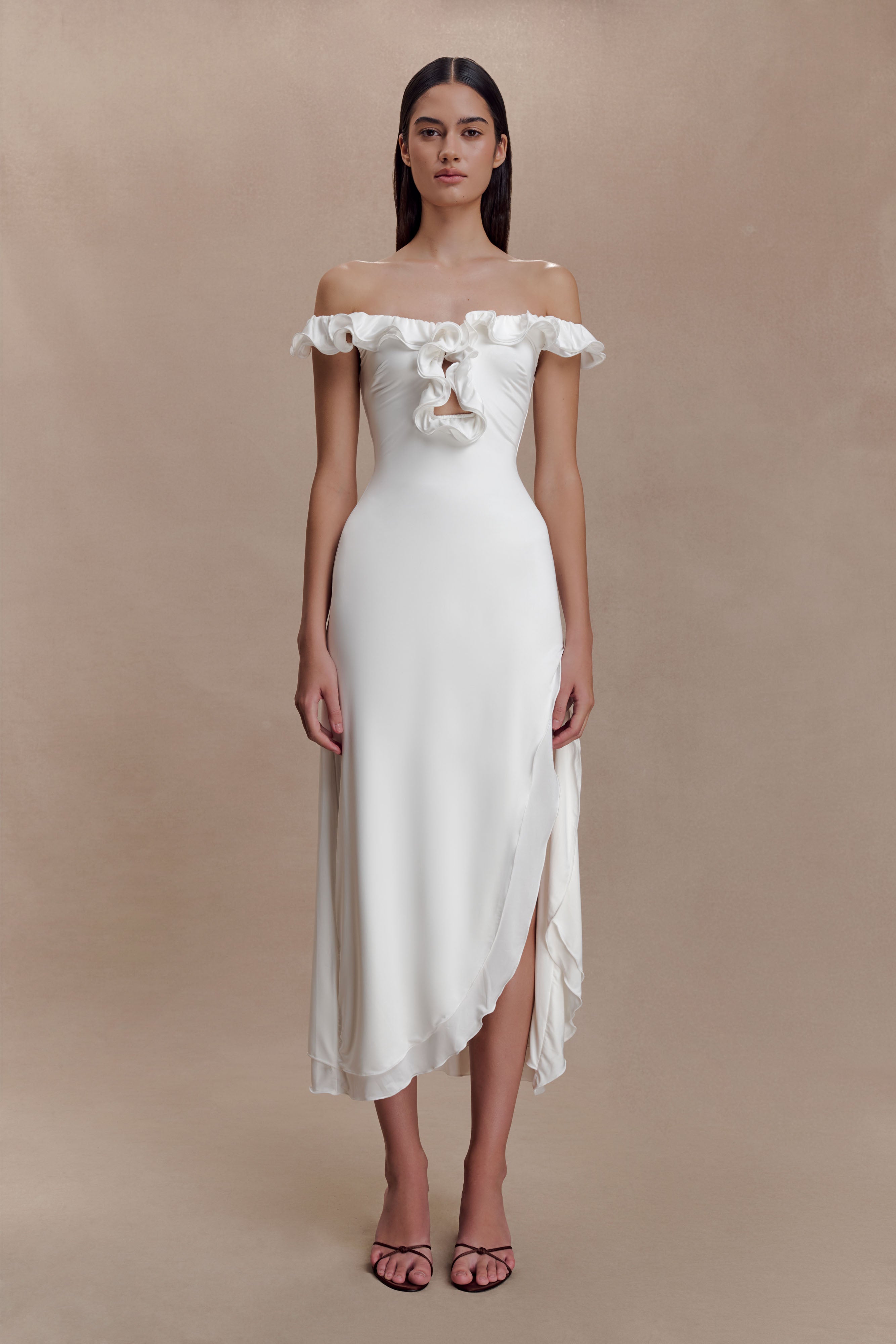 Alternative view of Allegra Off Shoulder Ruffle Midi Dress - Ivory
