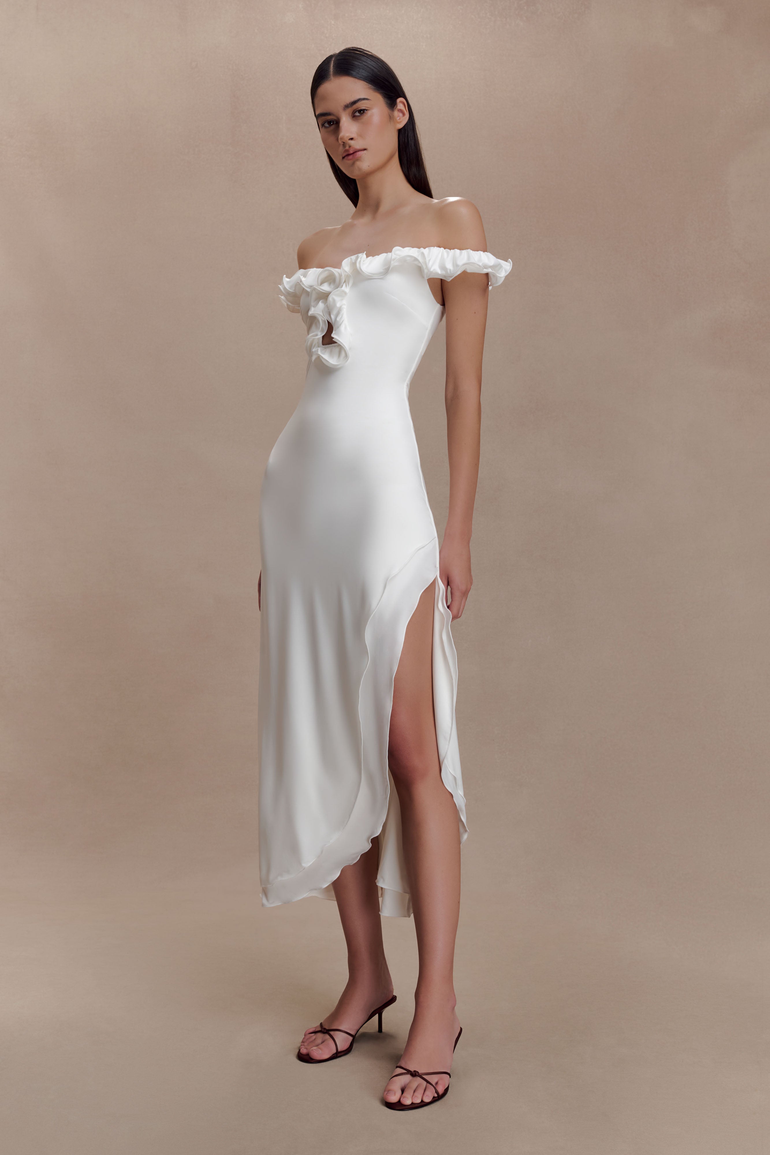 Allegra Off Shoulder Ruffle Midi Dress - Ivory - Image 5