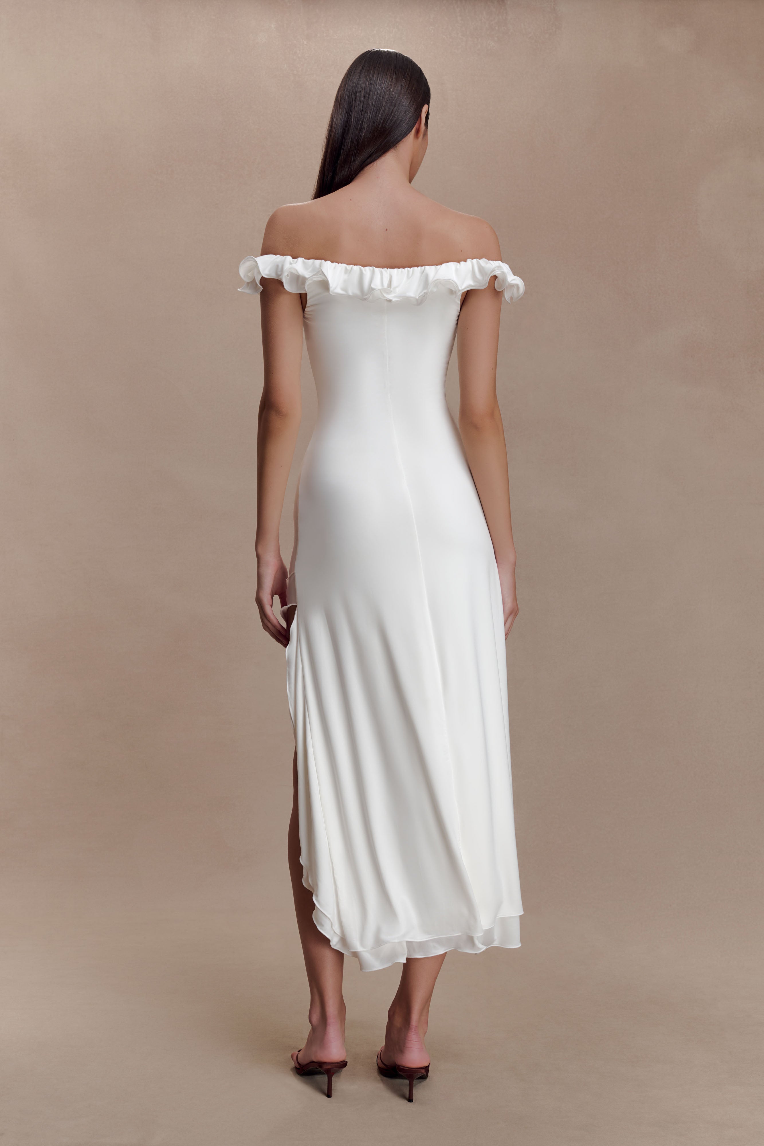 Allegra Off Shoulder Ruffle Midi Dress - Ivory - Image 4