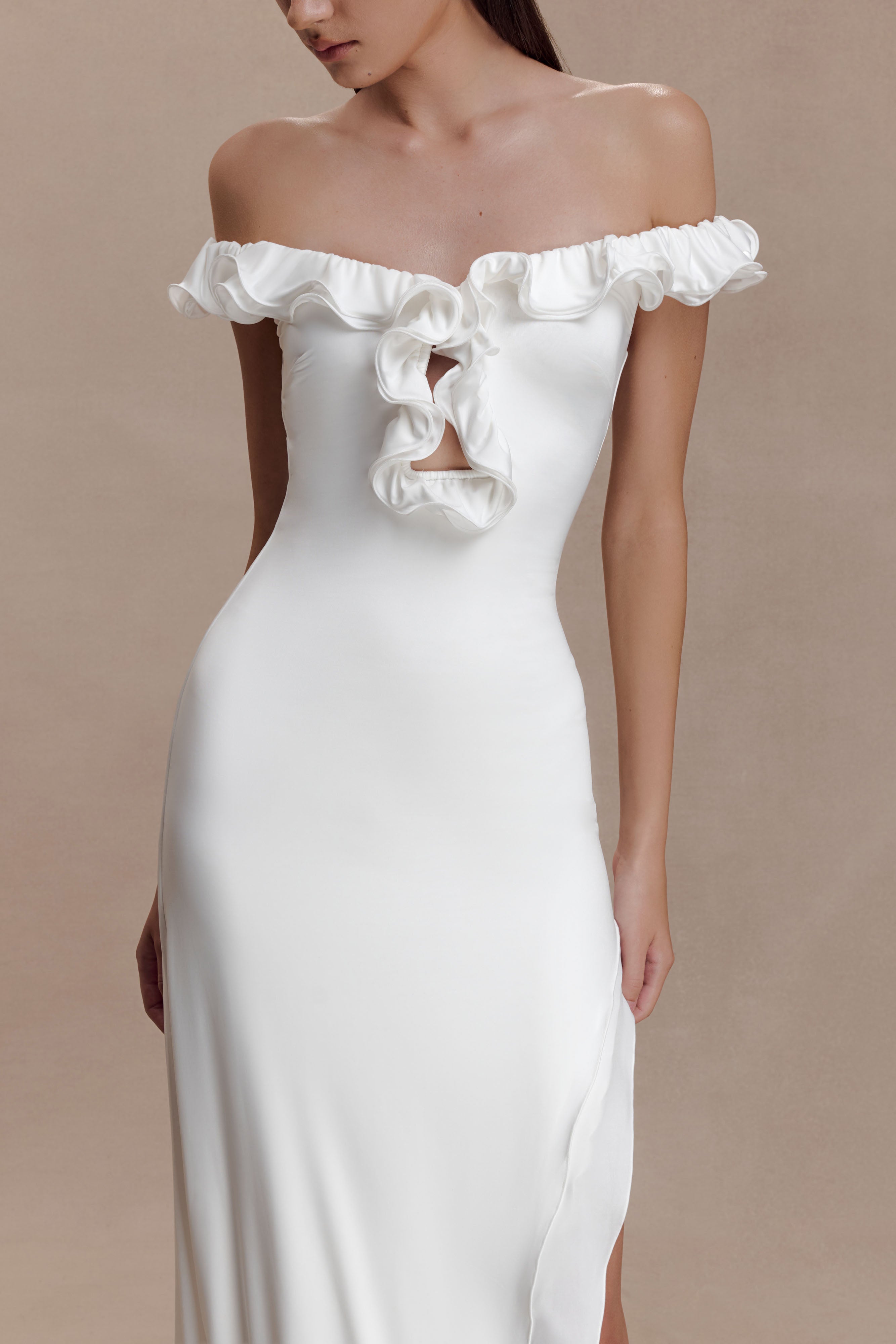 Allegra Off Shoulder Ruffle Midi Dress - Ivory - Image 3