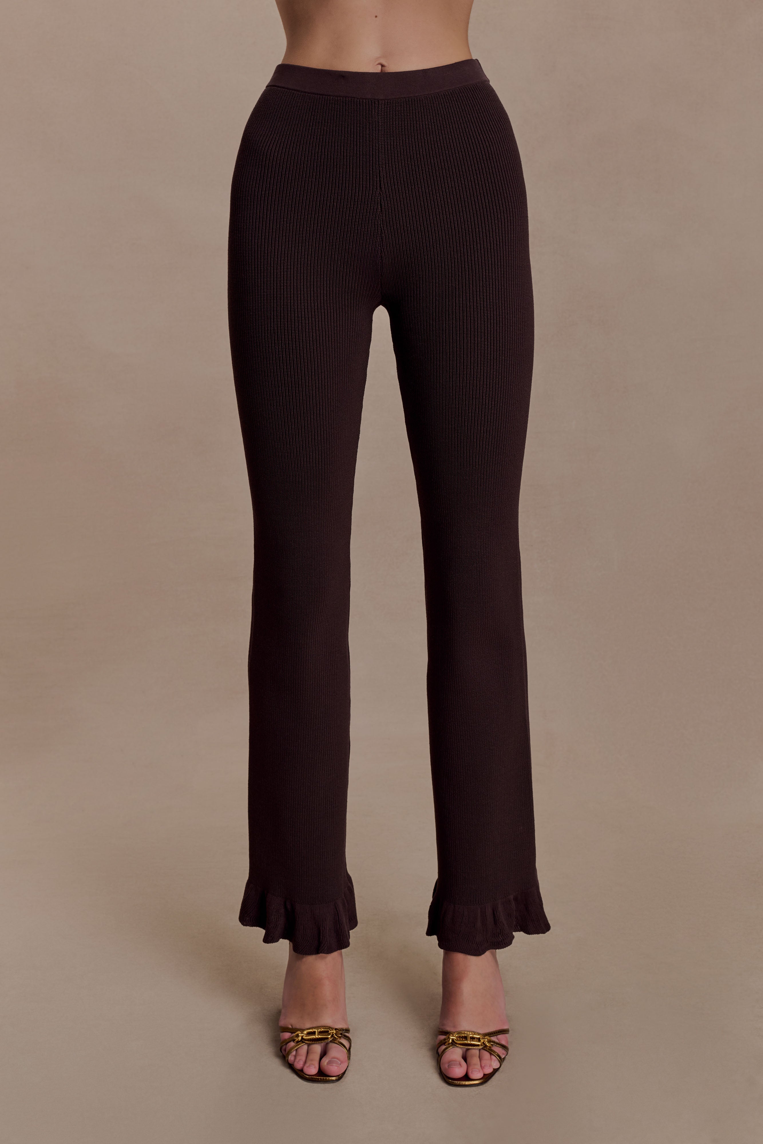 Suzie Ribbed Flared Pants - Chocolate - Image 7