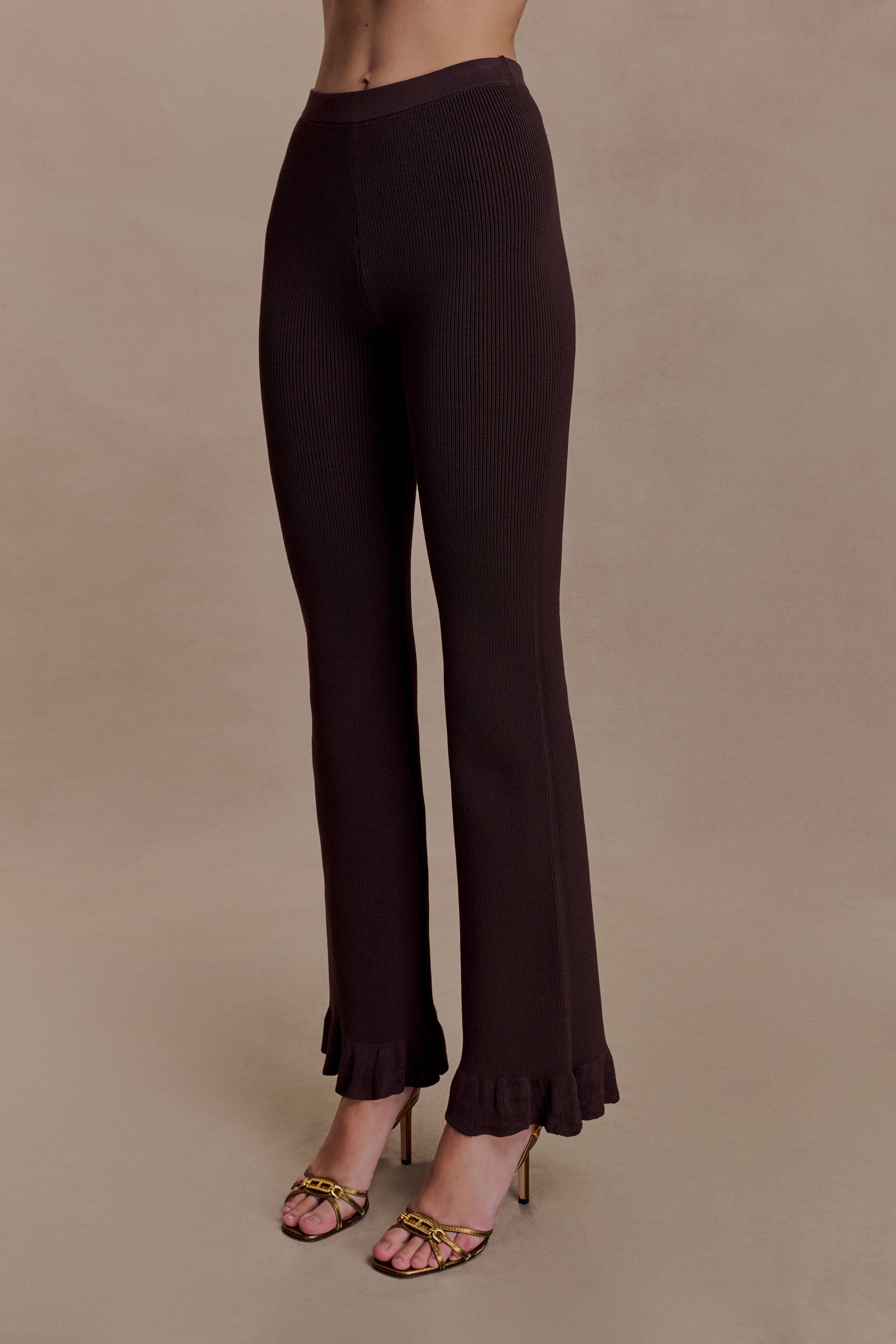 Suzie Ribbed Flared Pants - Chocolate - Image 4