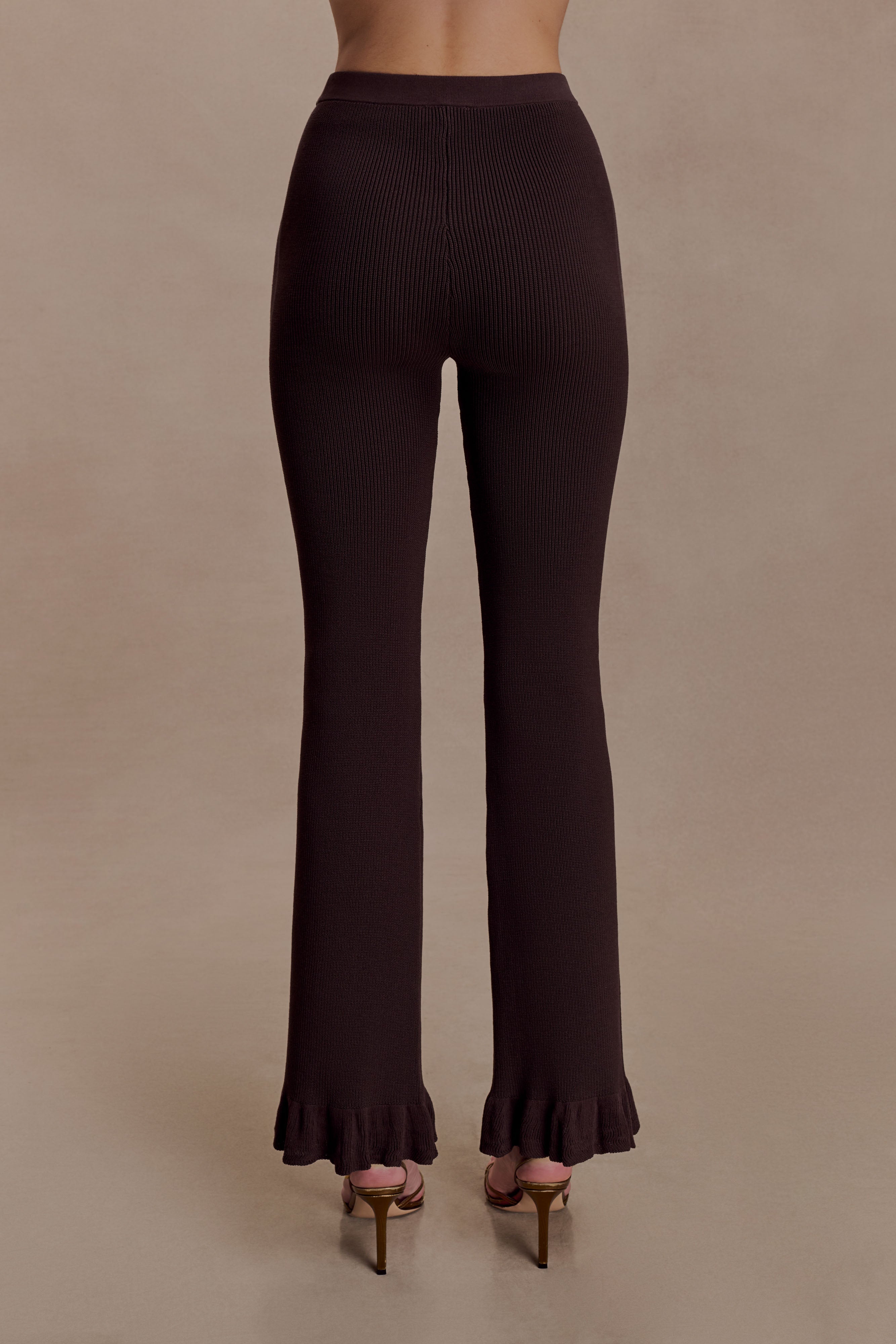 Suzie Ribbed Flared Pants - Chocolate - Image 5