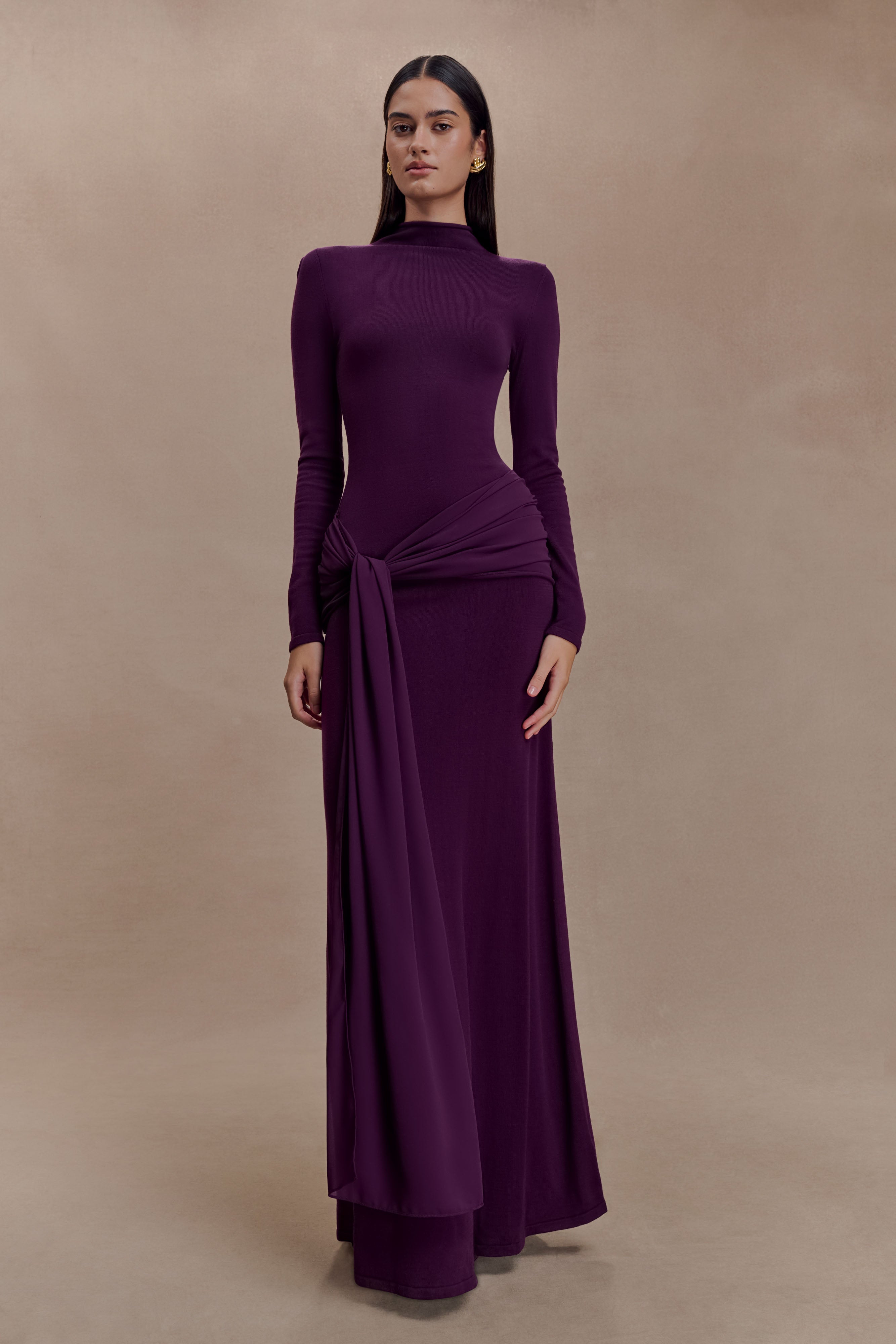 Grayson Knit Chiffon Maxi Dress - Plum - Image 6