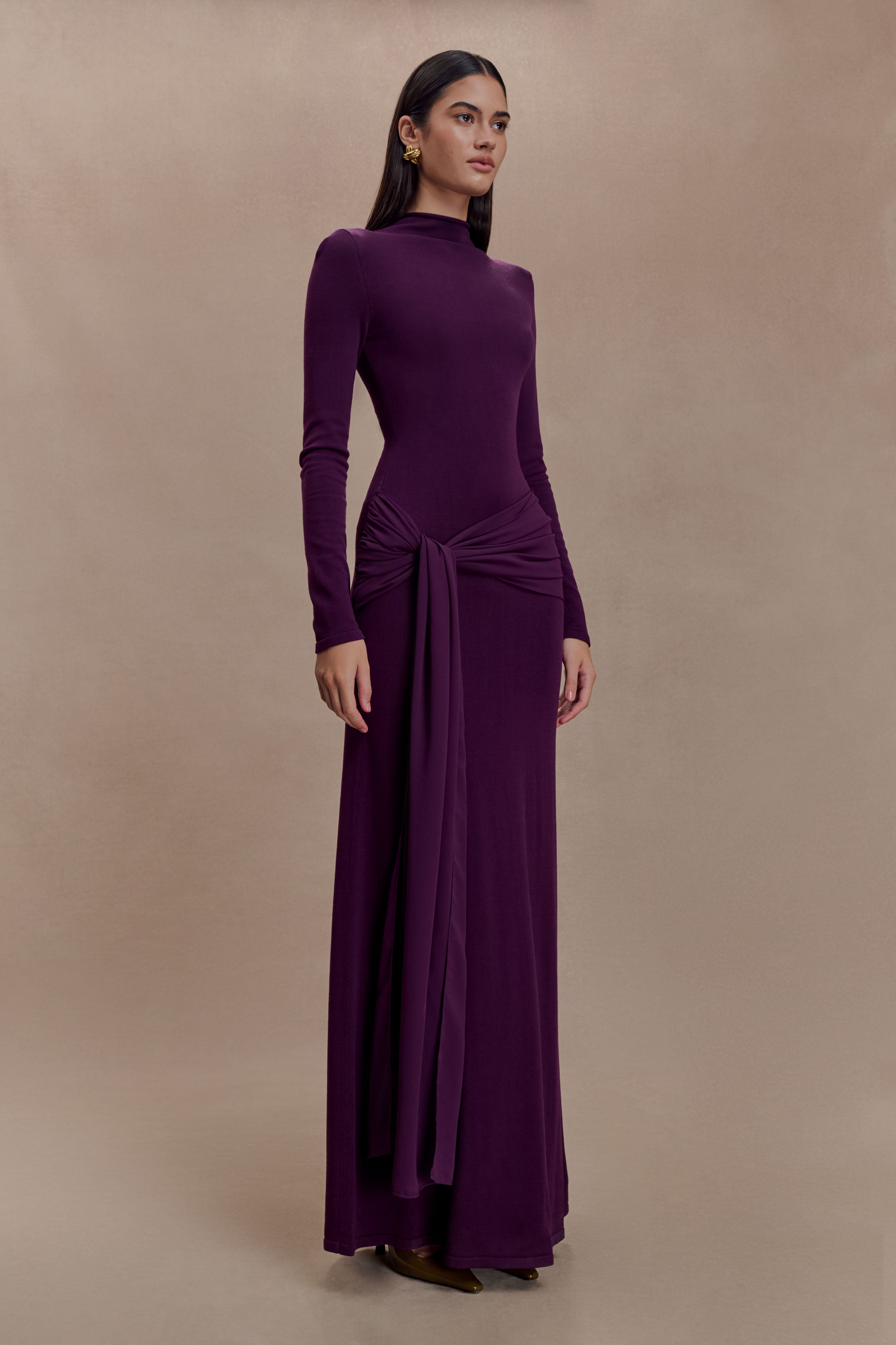 Grayson Knit Chiffon Maxi Dress - Plum - Image 5