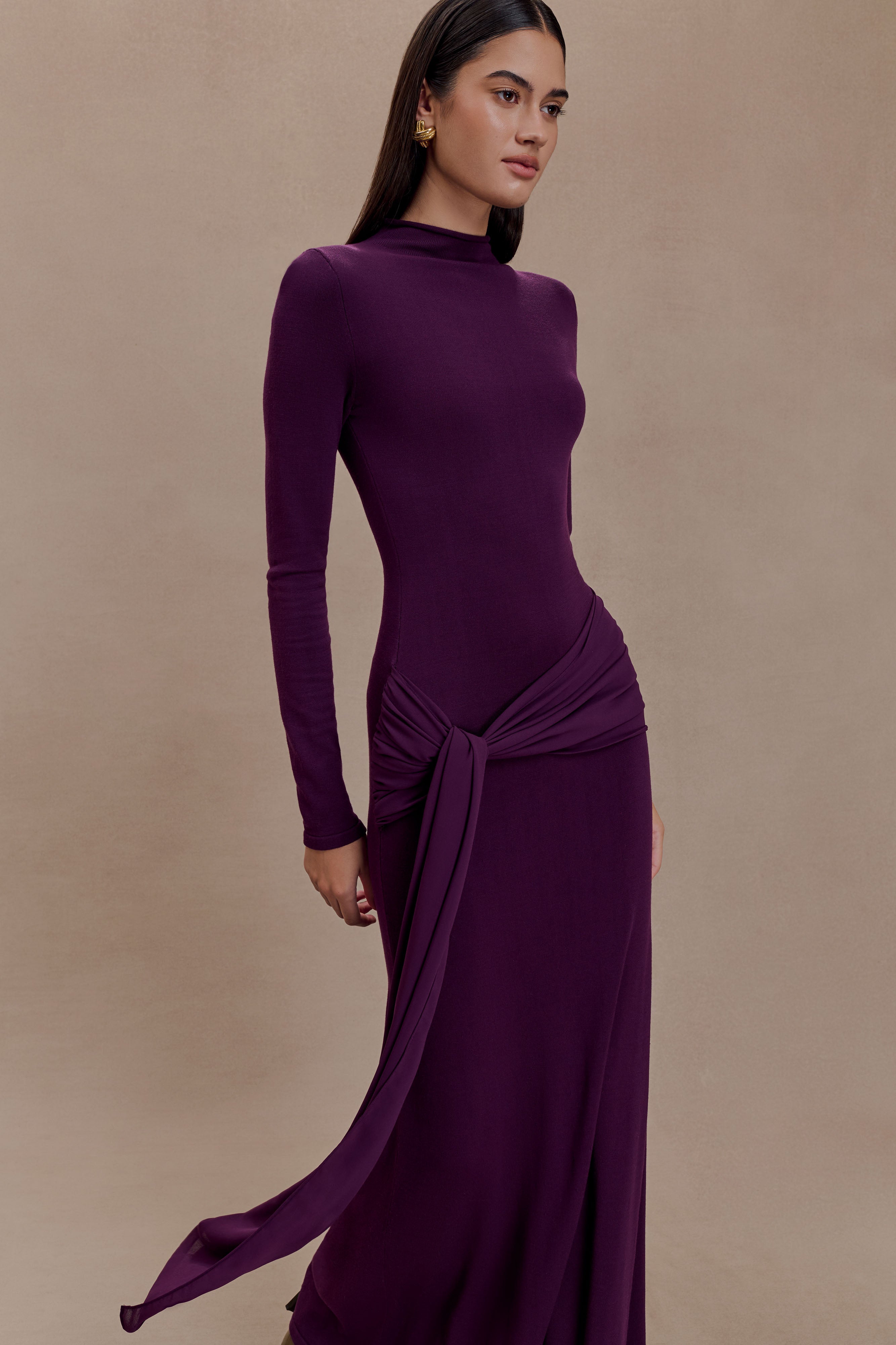 Grayson Knit Chiffon Maxi Dress - Plum - Image 4